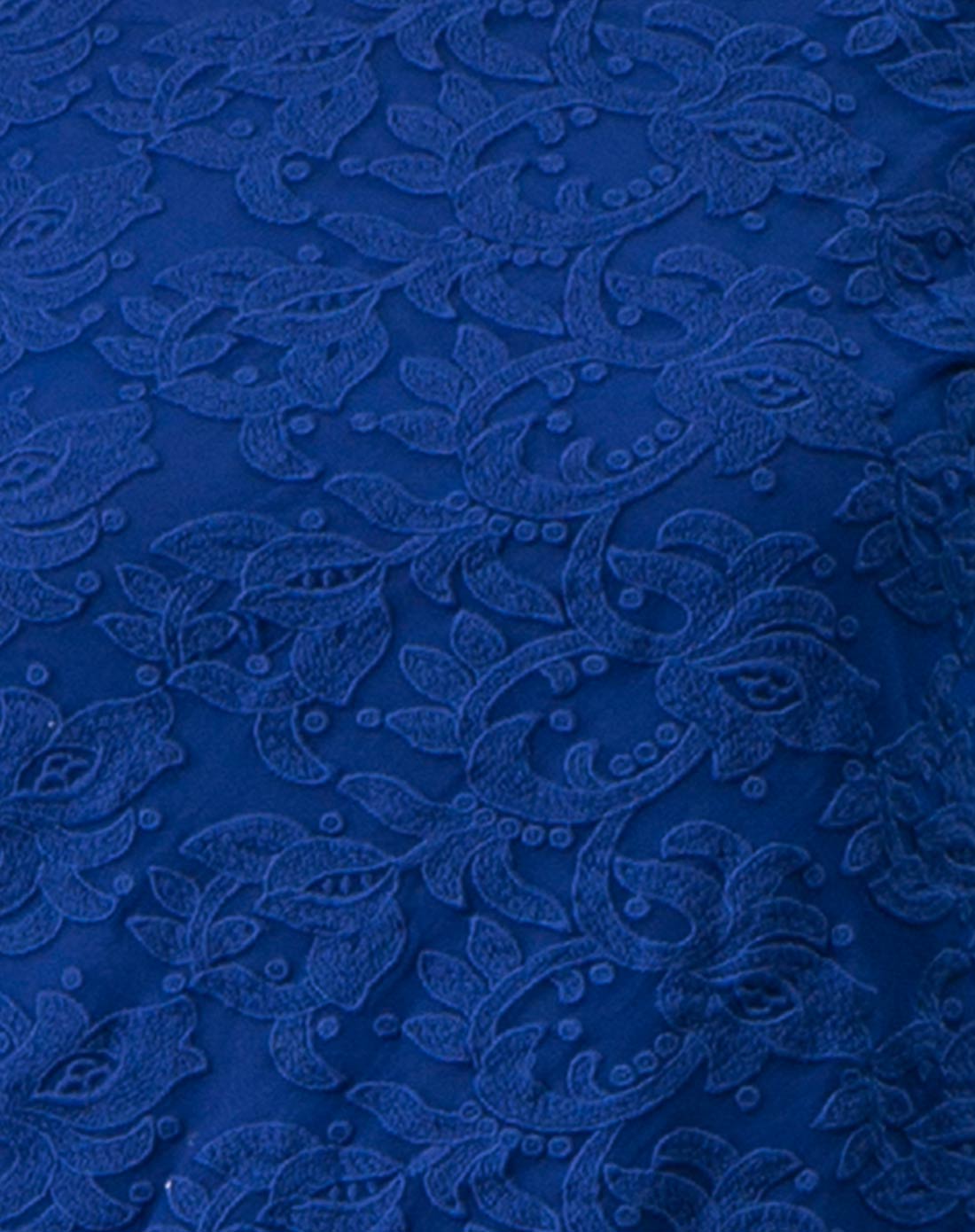 > 女款宝蓝色时尚蕾丝圆领长袖小衫