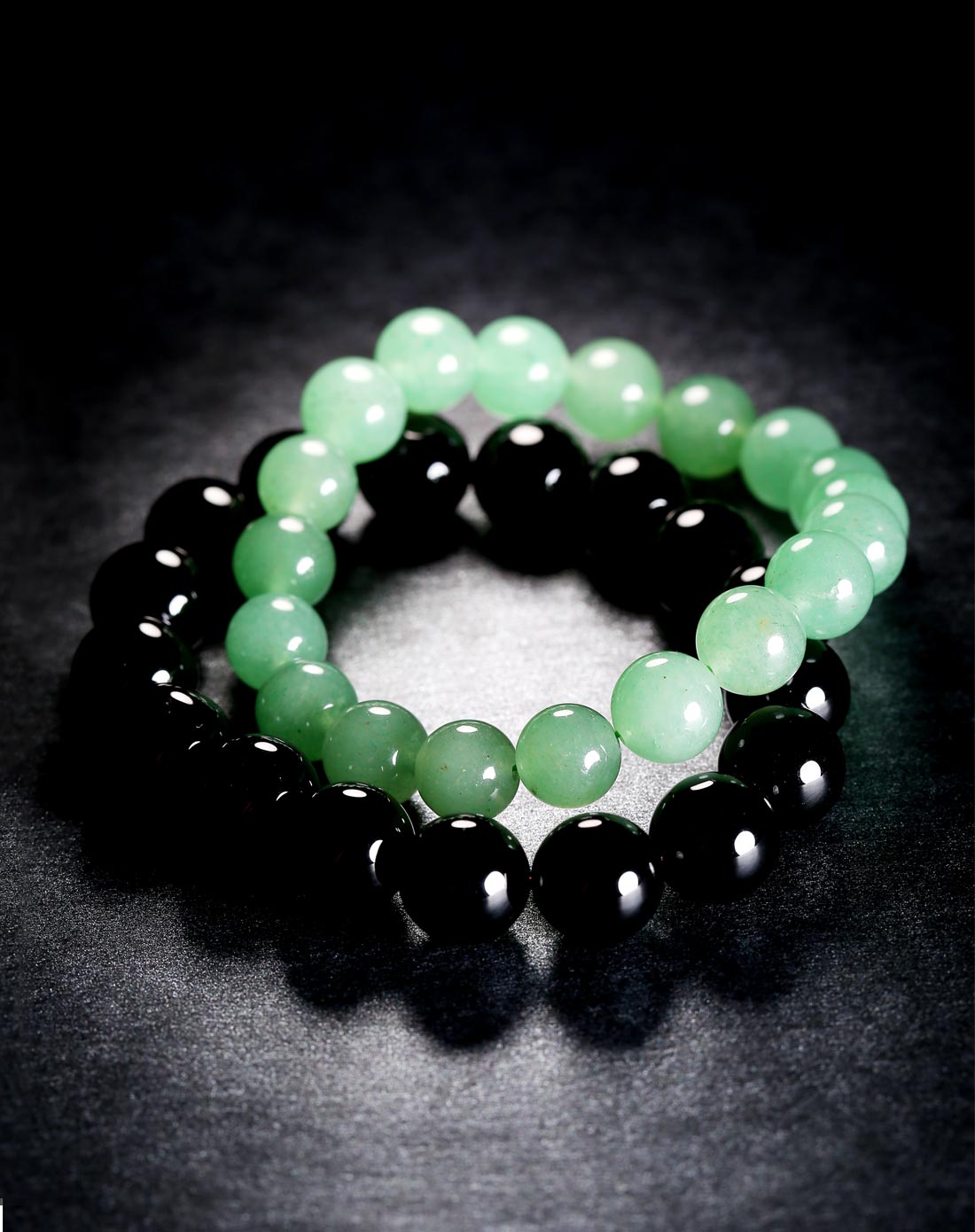 黑玛瑙东陵玉情侣圆珠手链 黑12 东10