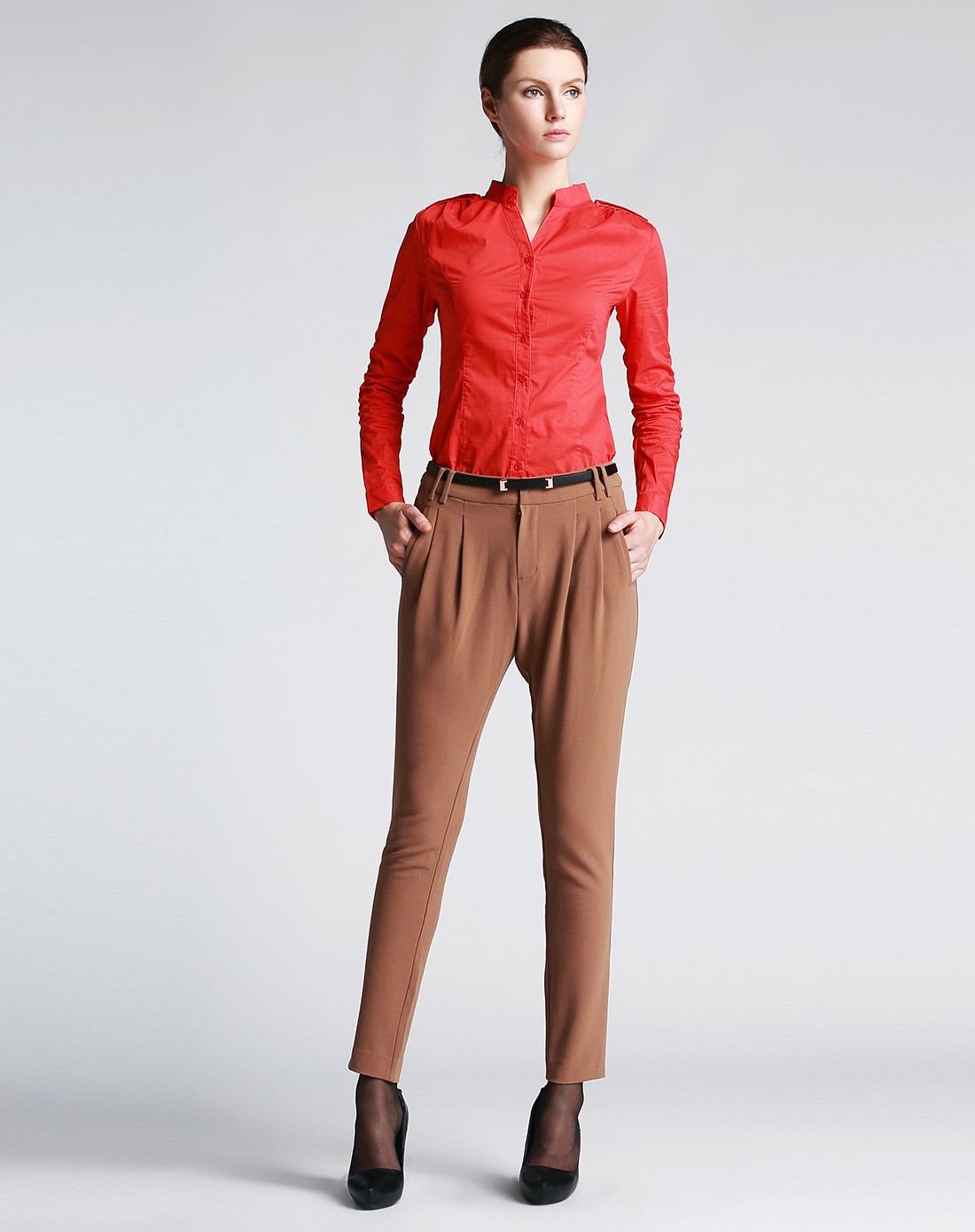 bblluuee color海棠红长袖上衣