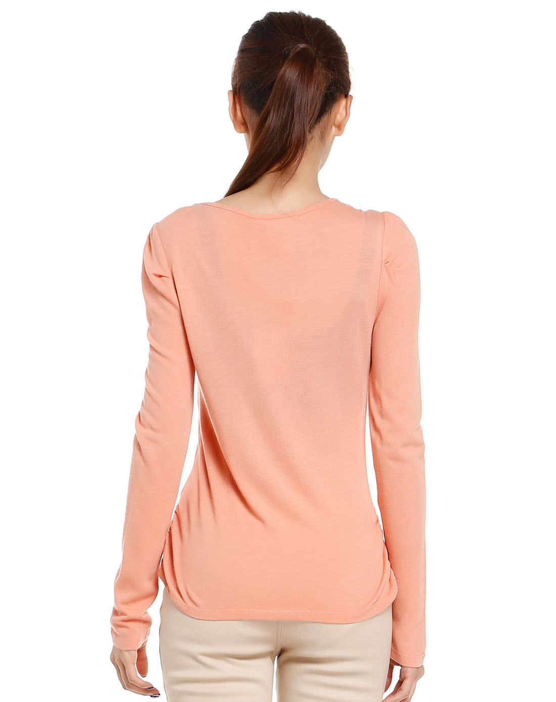 虾肉色时尚甜美长袖t恤