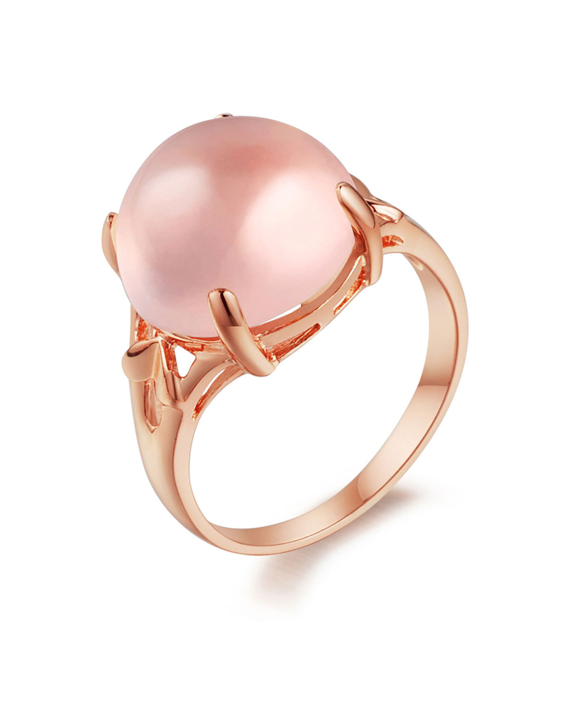 粉色925银镀18k金镶嵌芙蓉石水晶戒指10