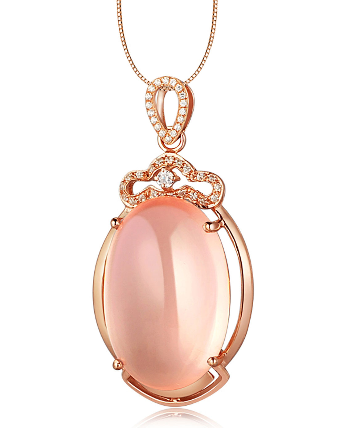 粉色925银镀18k金镶嵌芙蓉石水晶吊坠