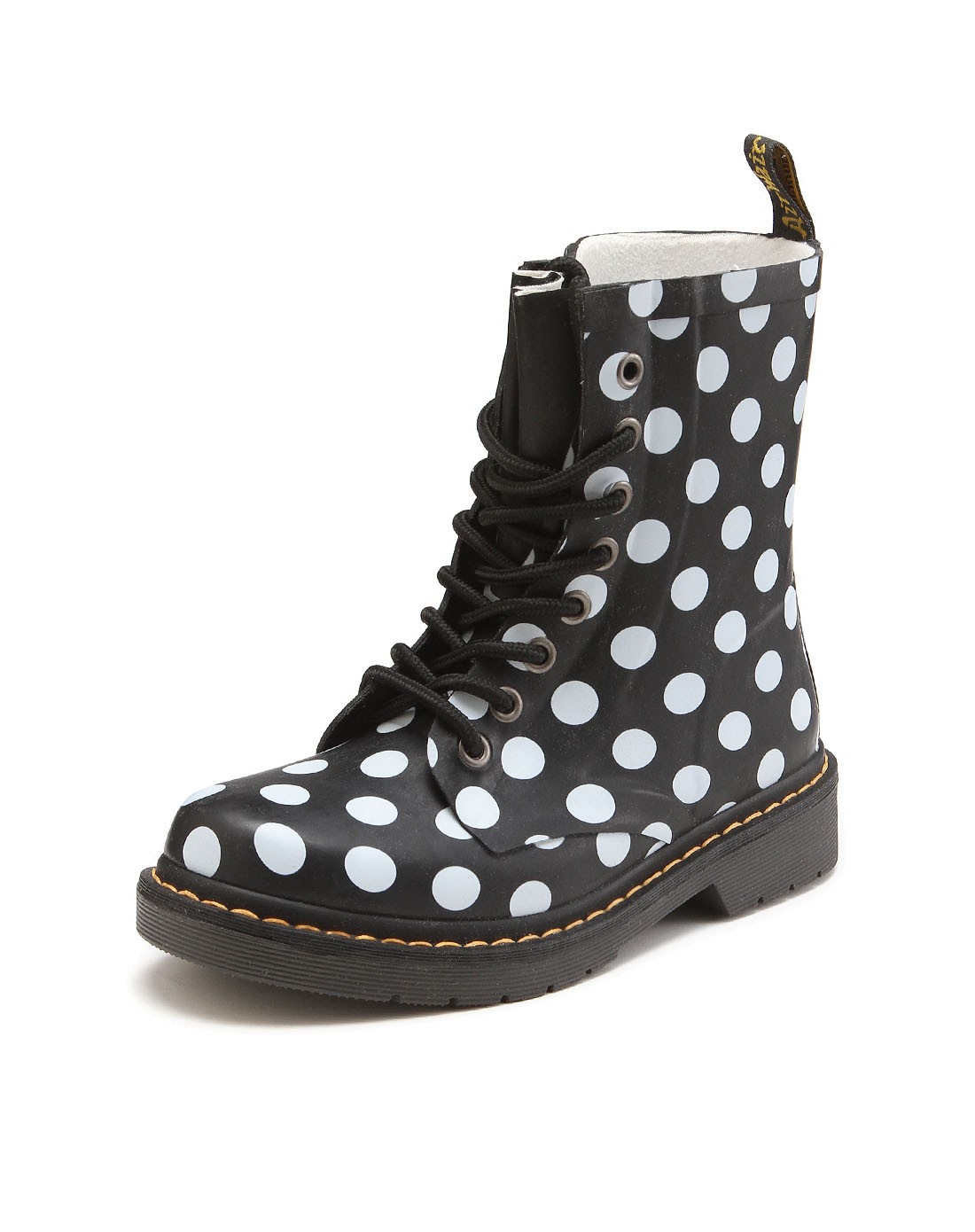 女鞋黑色8孔波点胶靴