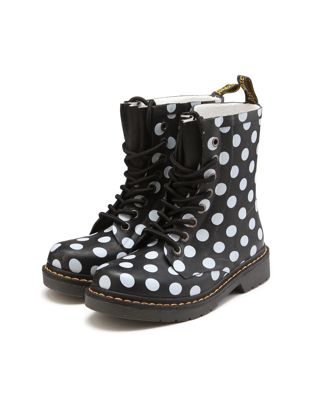 女鞋黑色8孔波点胶靴
