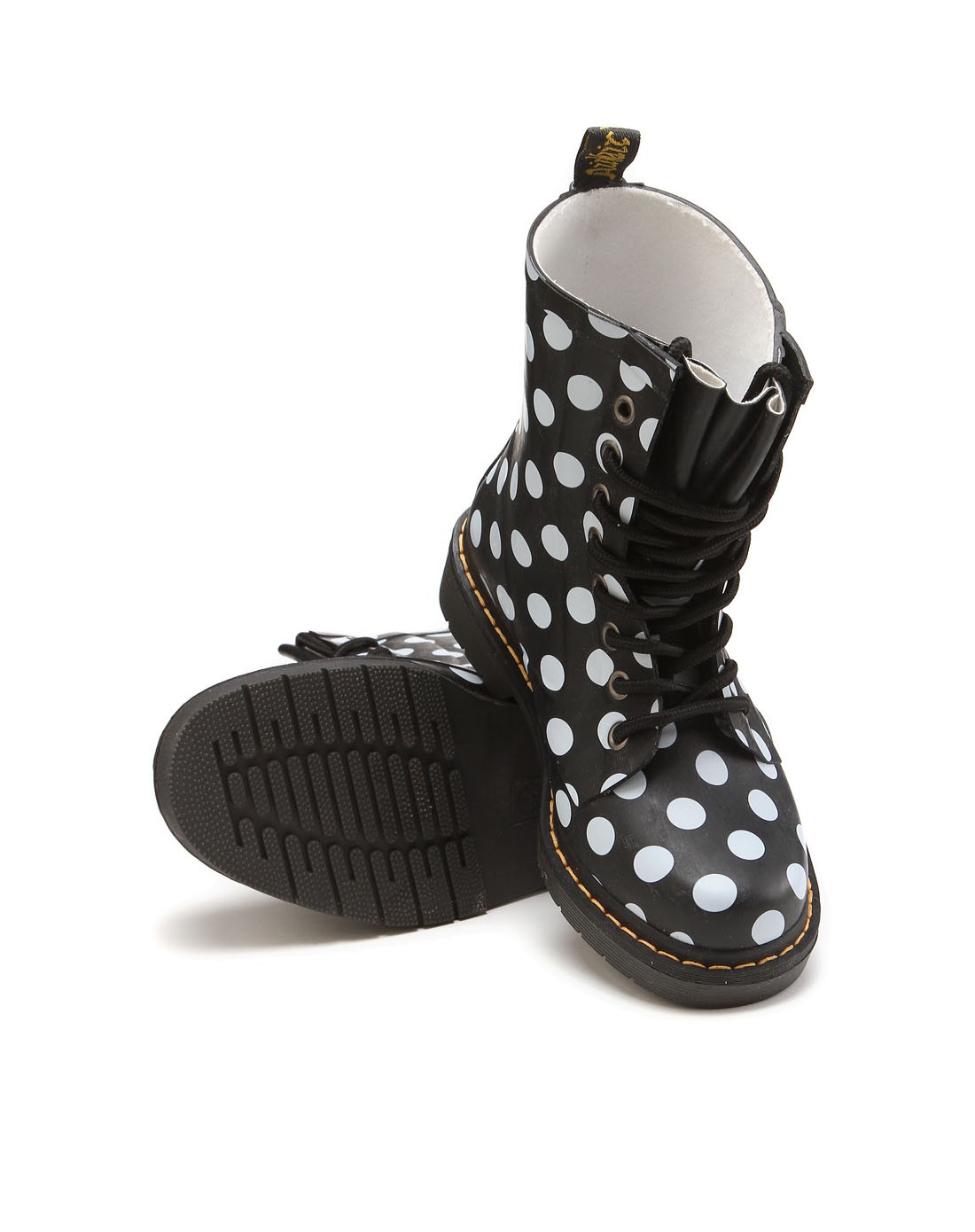 女鞋黑色8孔波点胶靴