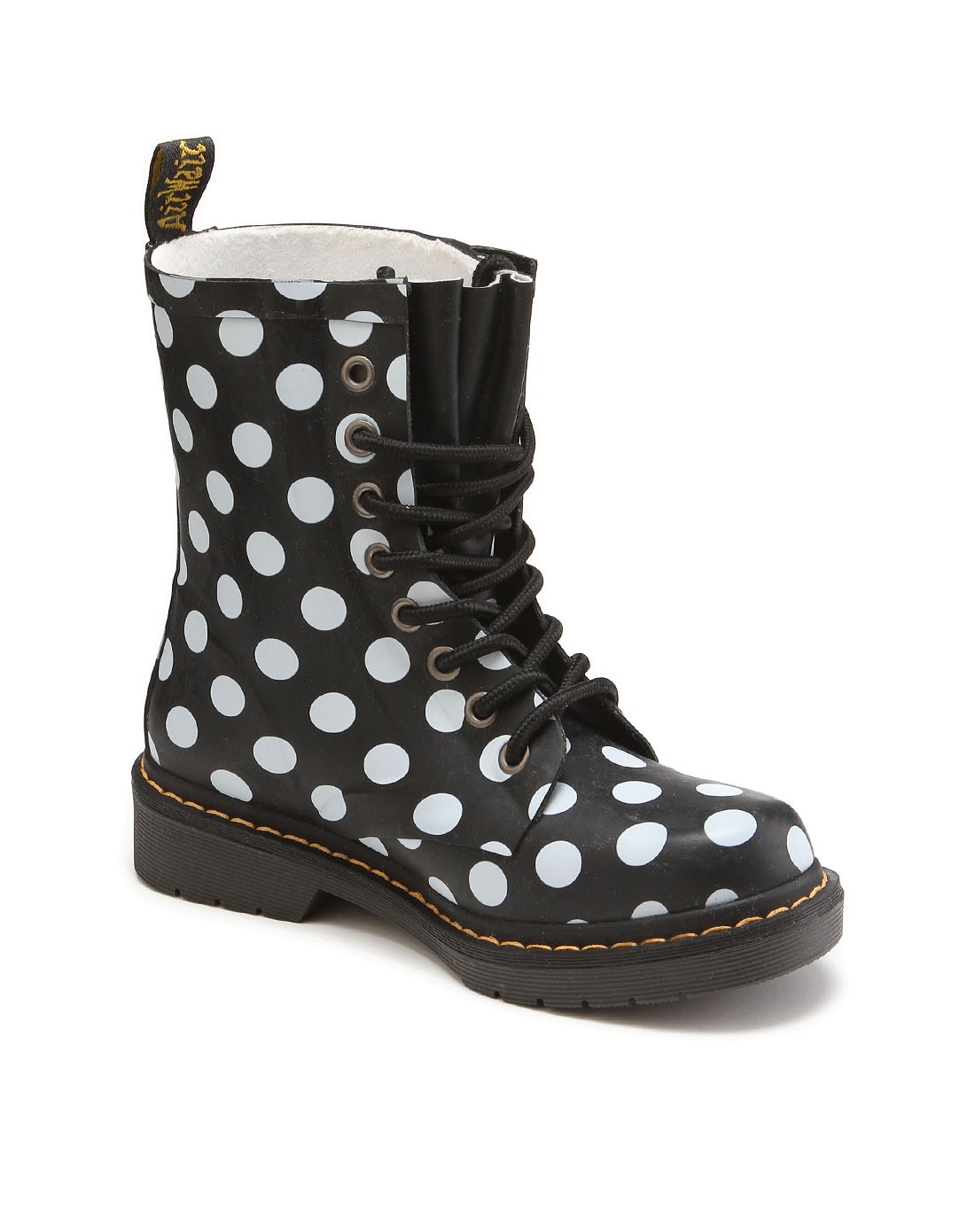 女鞋黑色8孔波点胶靴