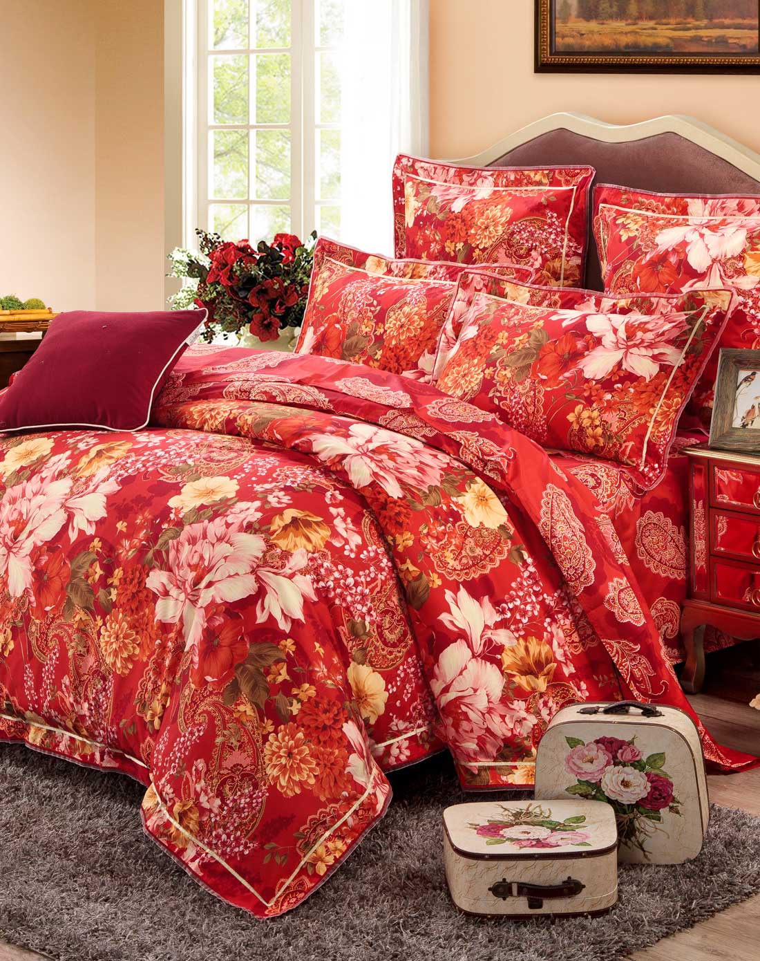 1.8m全棉活性牡丹花婚庆六件套-比翼花