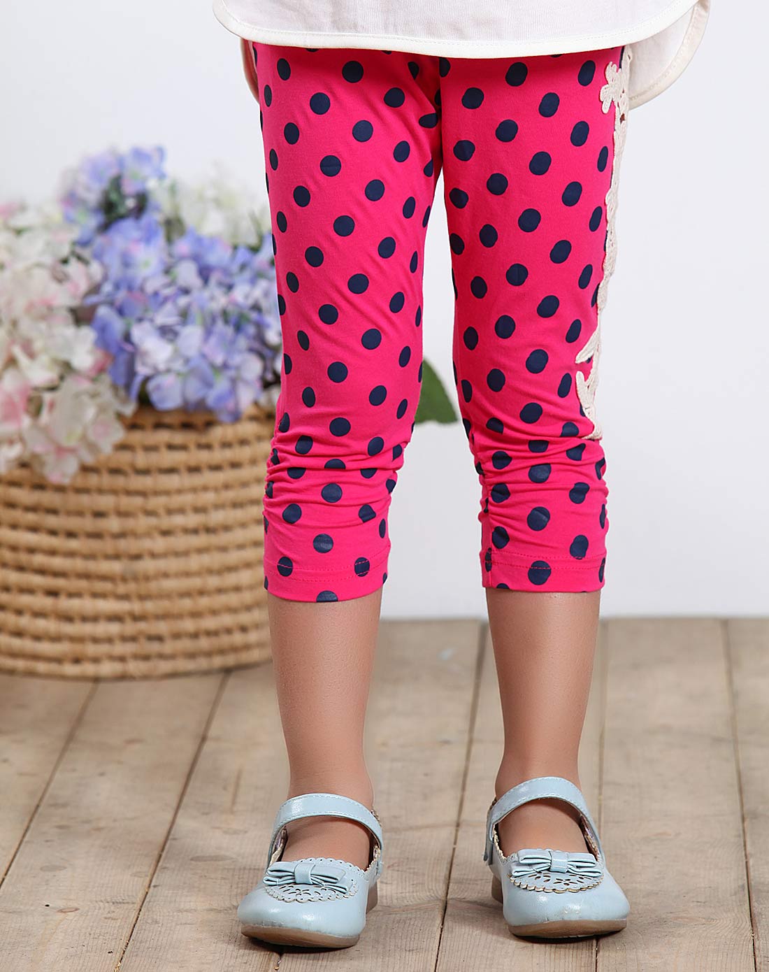 女童玫红色中裤