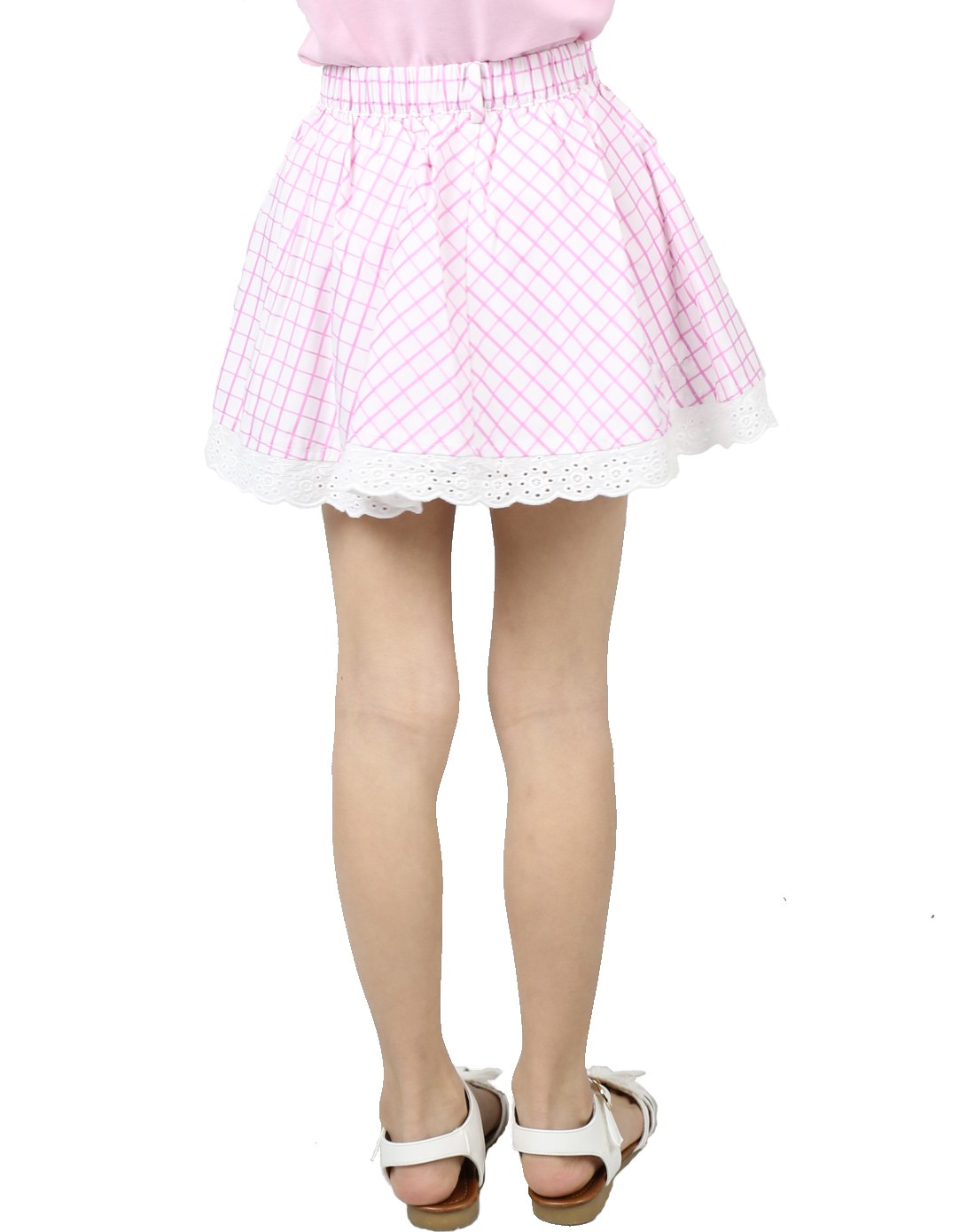女童粉红格子俏皮短裙