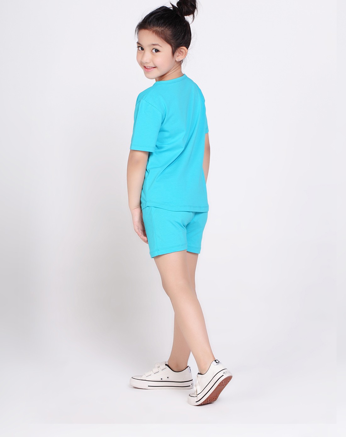 女童海洋绿撞色t恤套装