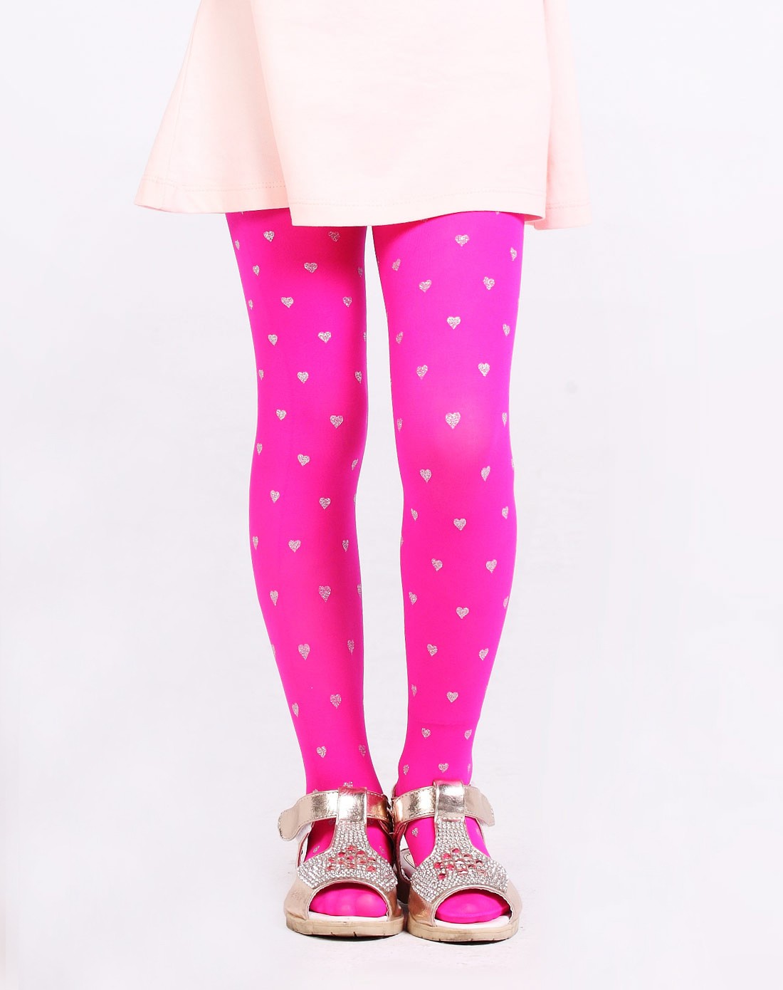 女童玫红3条装心型连裤袜