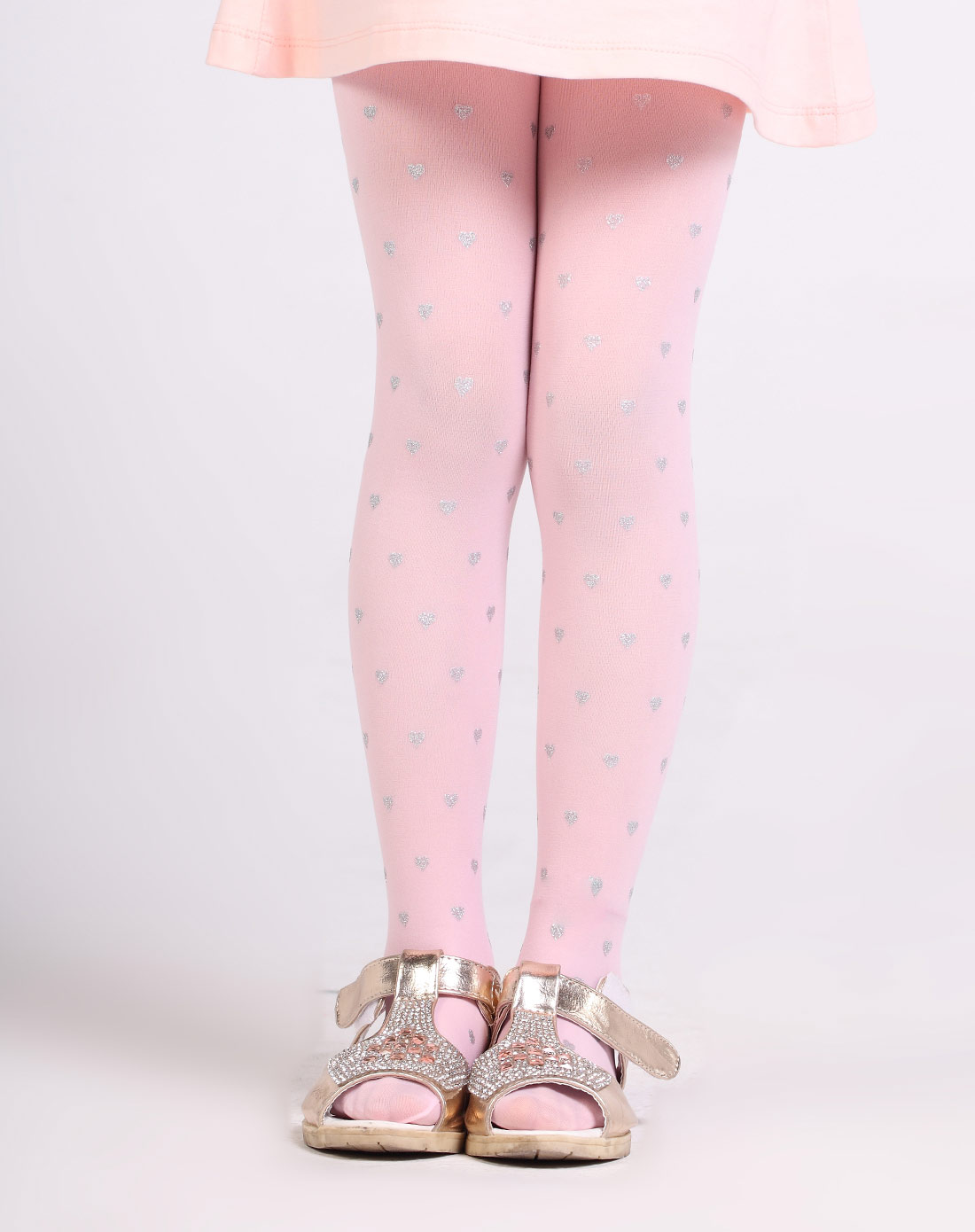 女童粉色3条装心型连裤袜