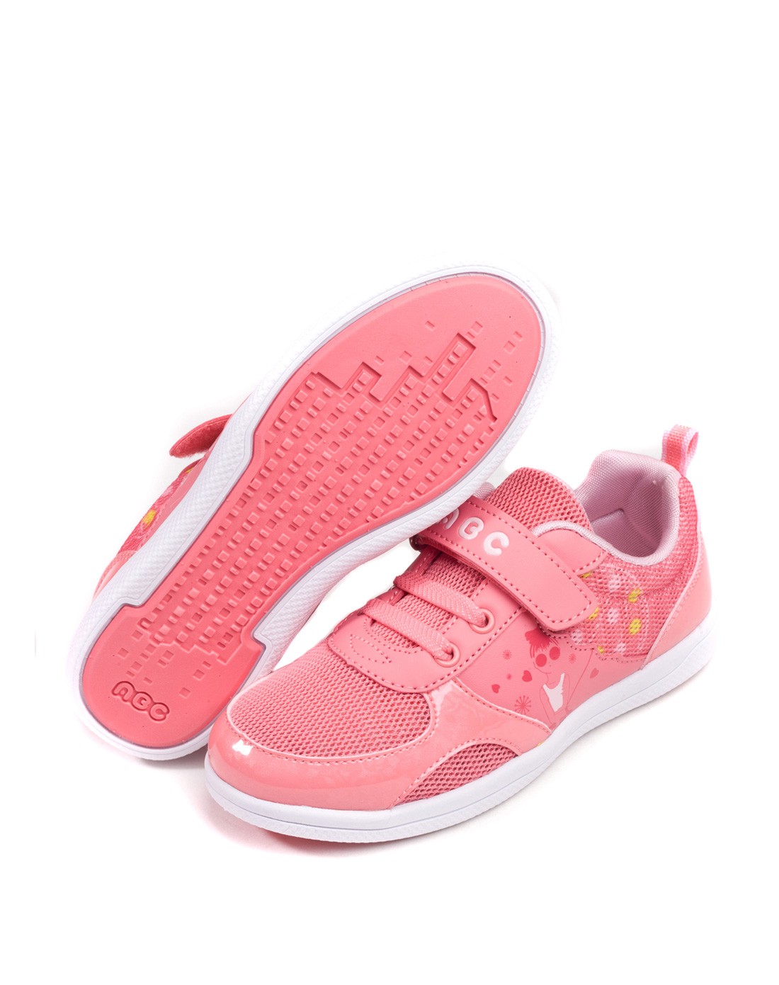 abckids男女童鞋混合专场-女中童草莓粉/粉红单网鞋