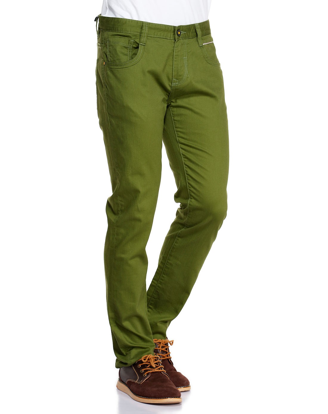 绿色个性气质中腰牛仔长裤