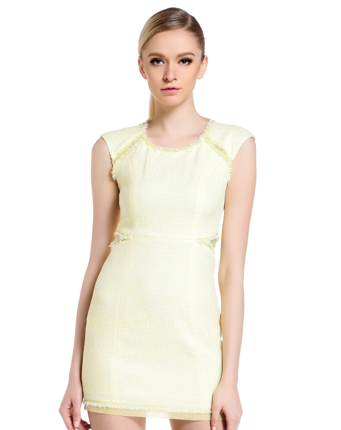 doublelove浅黄色淑女大方连衣裙