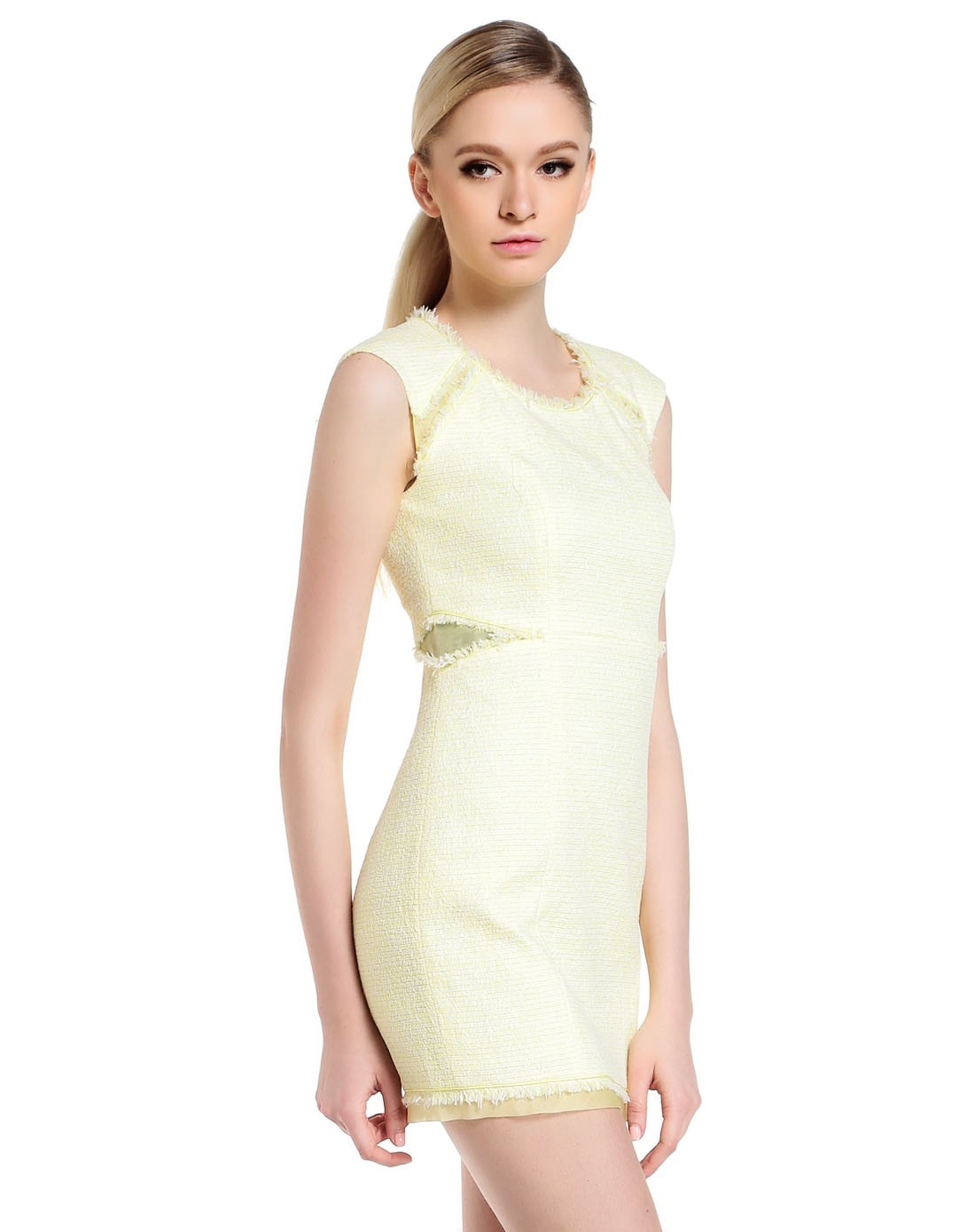 doublelove浅黄色淑女大方连衣裙