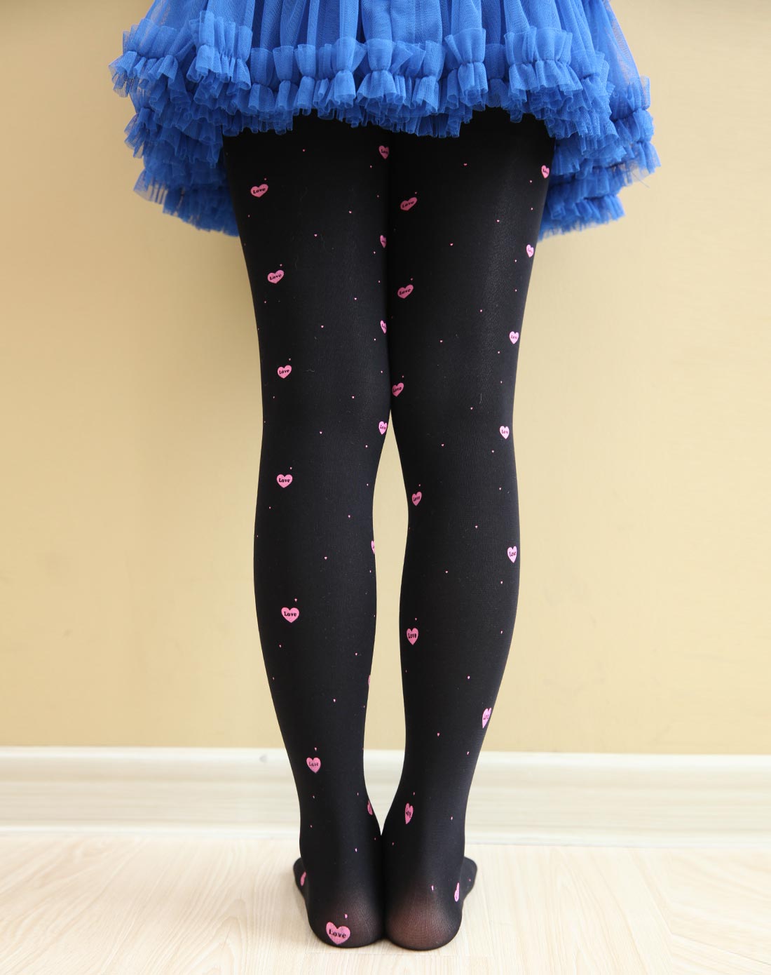 女童黑印花天鹅绒印花连裤袜