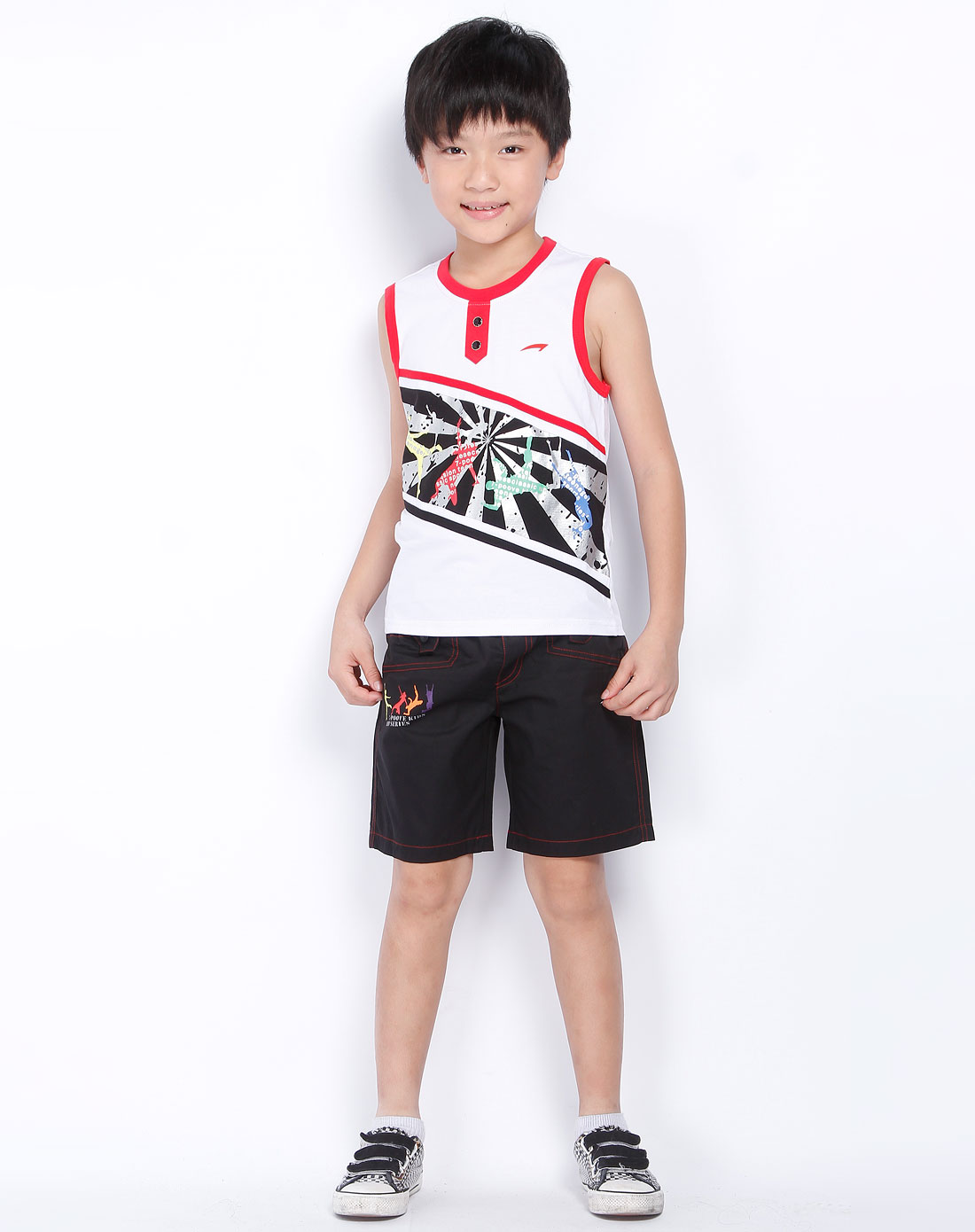 七波辉7-pe男女童混合专场-男童白色时尚背心两件套