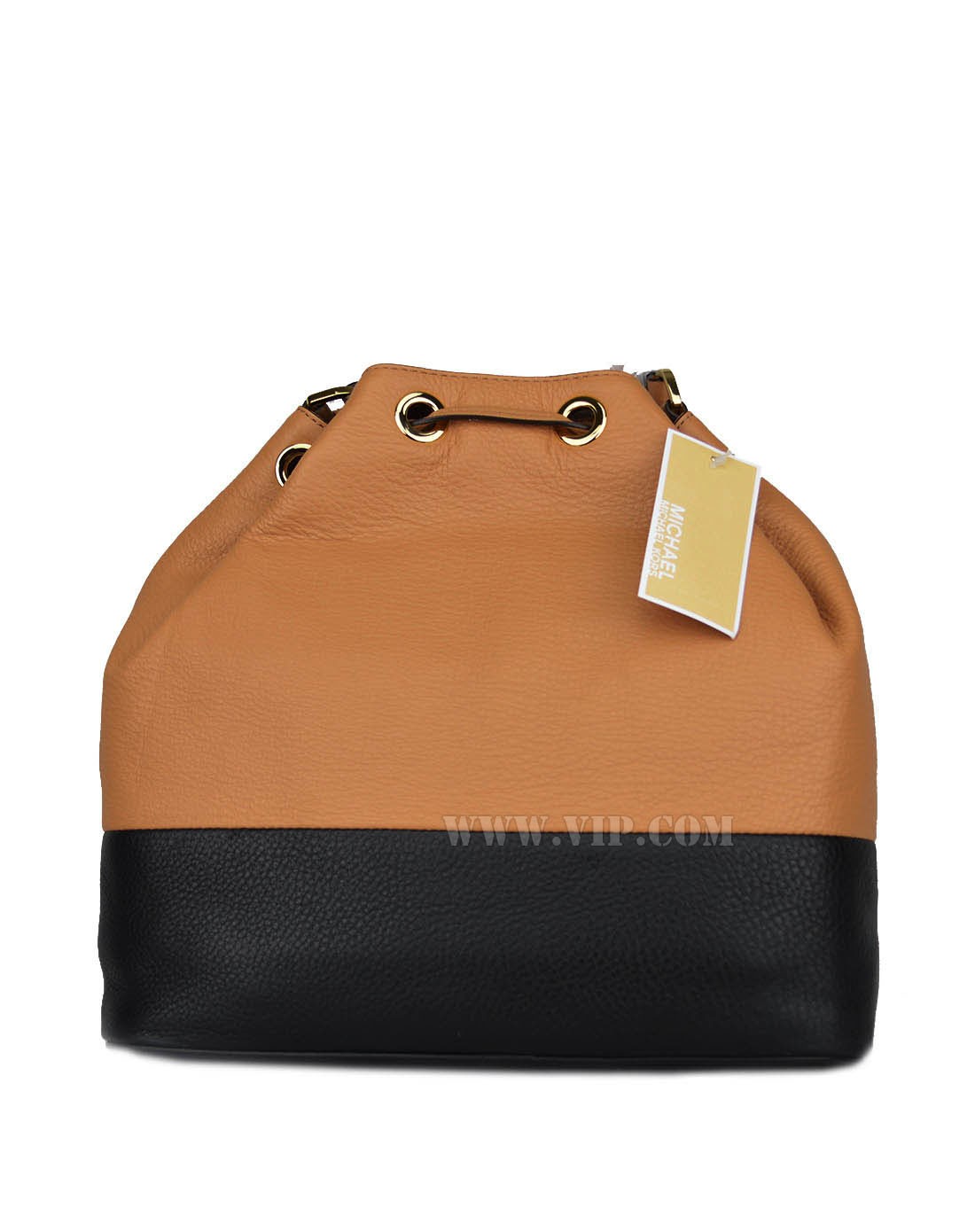 女士抽绳单肩斜挎包大号棕黑拼色