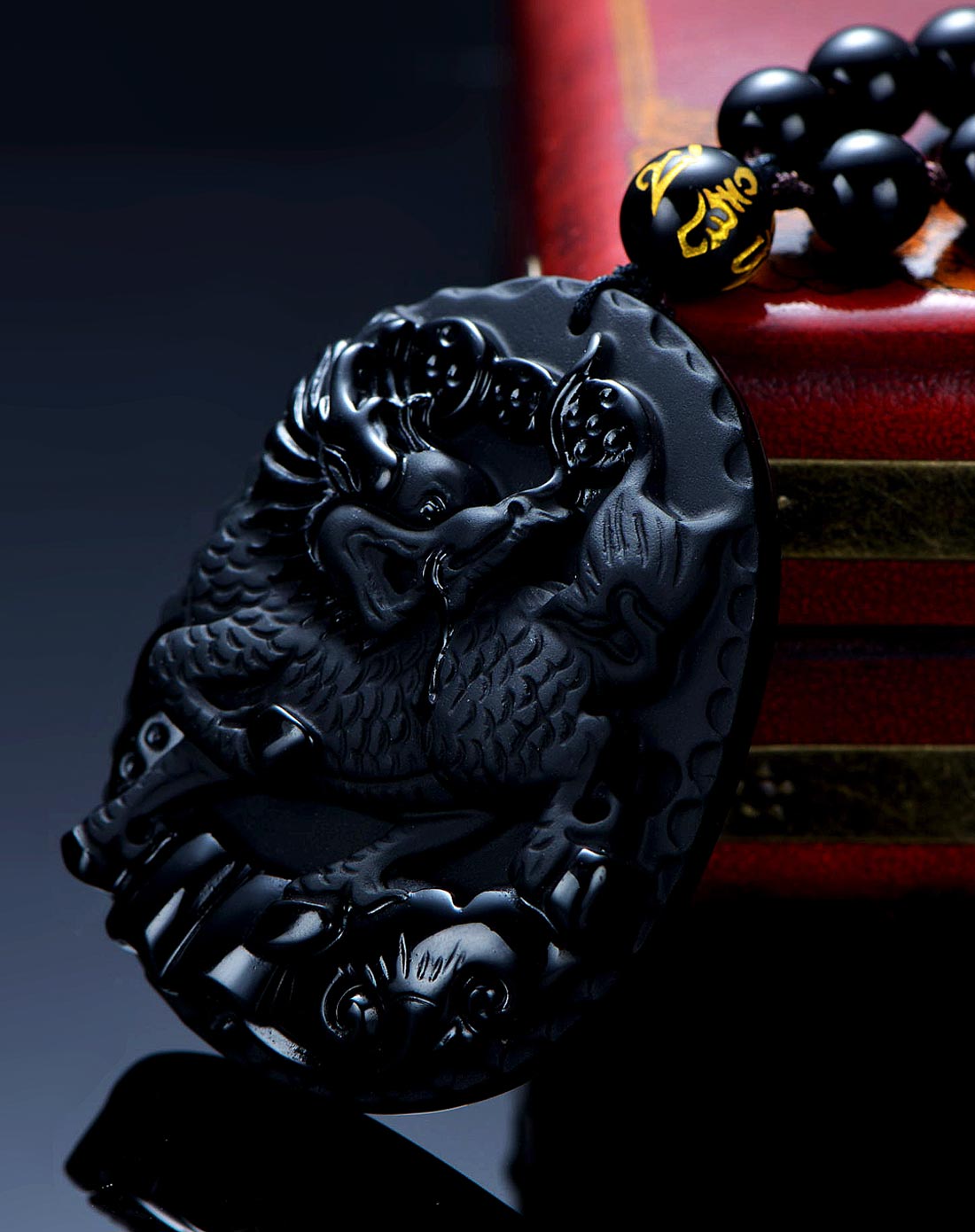 宝菲尔 天然黑曜石麒麟送财吊坠 招财开运附证书