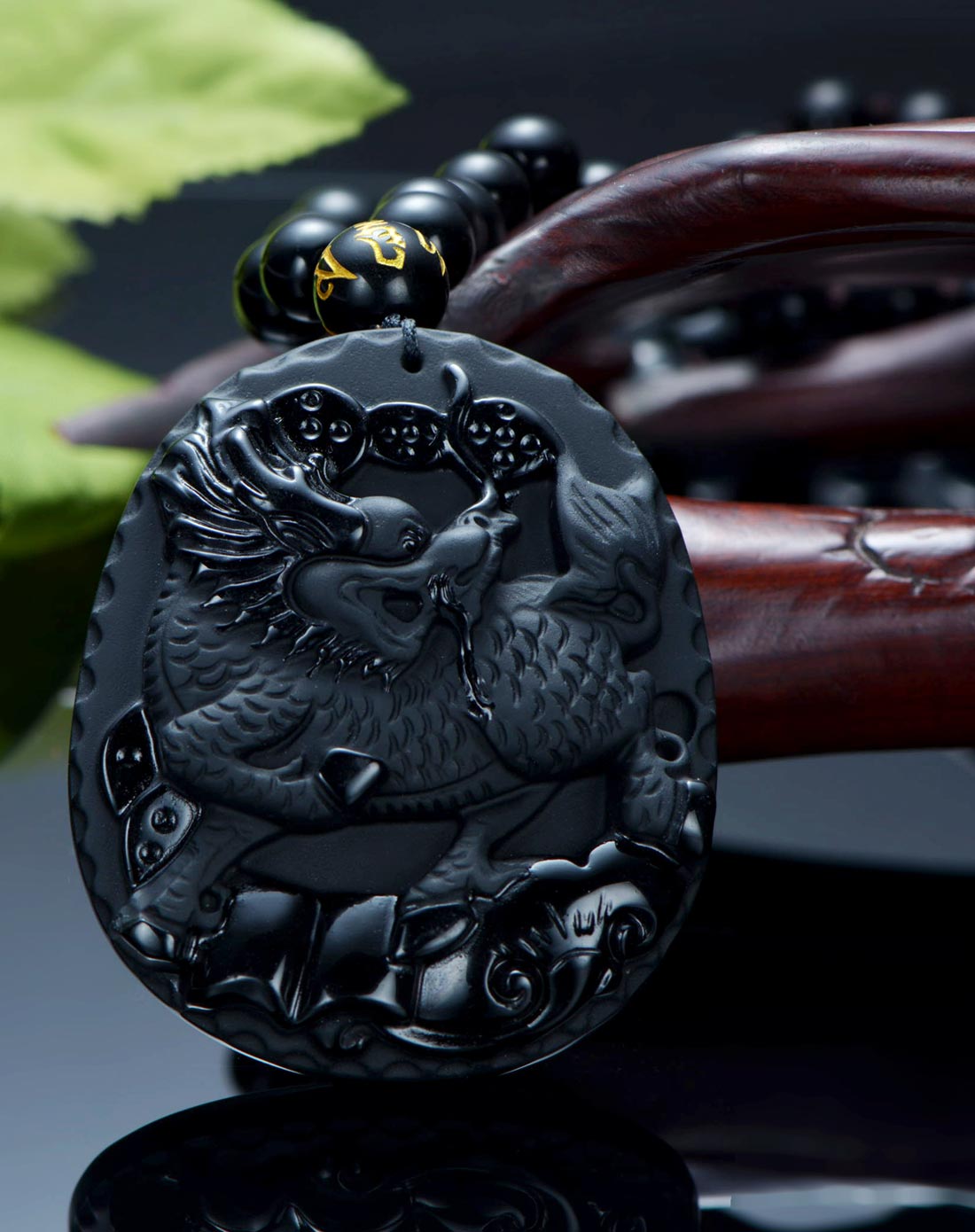 宝菲尔 天然黑曜石麒麟送财吊坠 招财开运附证书