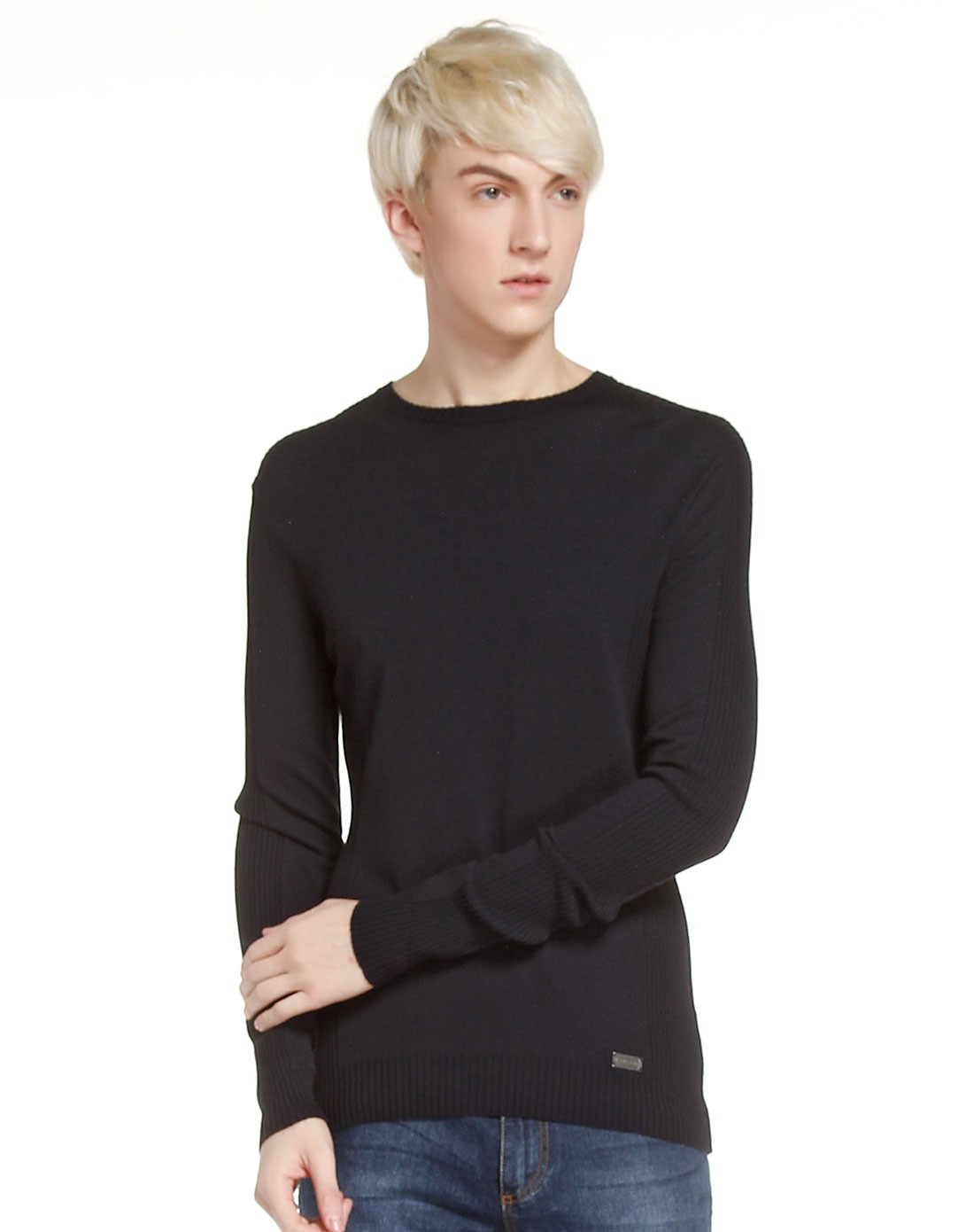 男款深藏蓝色斯文简约长袖针织衫