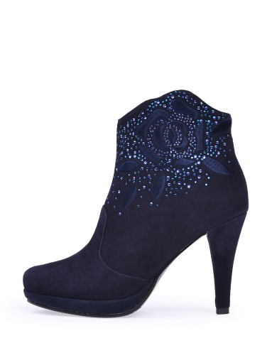 优雅深紫罗兰色羊皮绒面革水钻圆头短靴