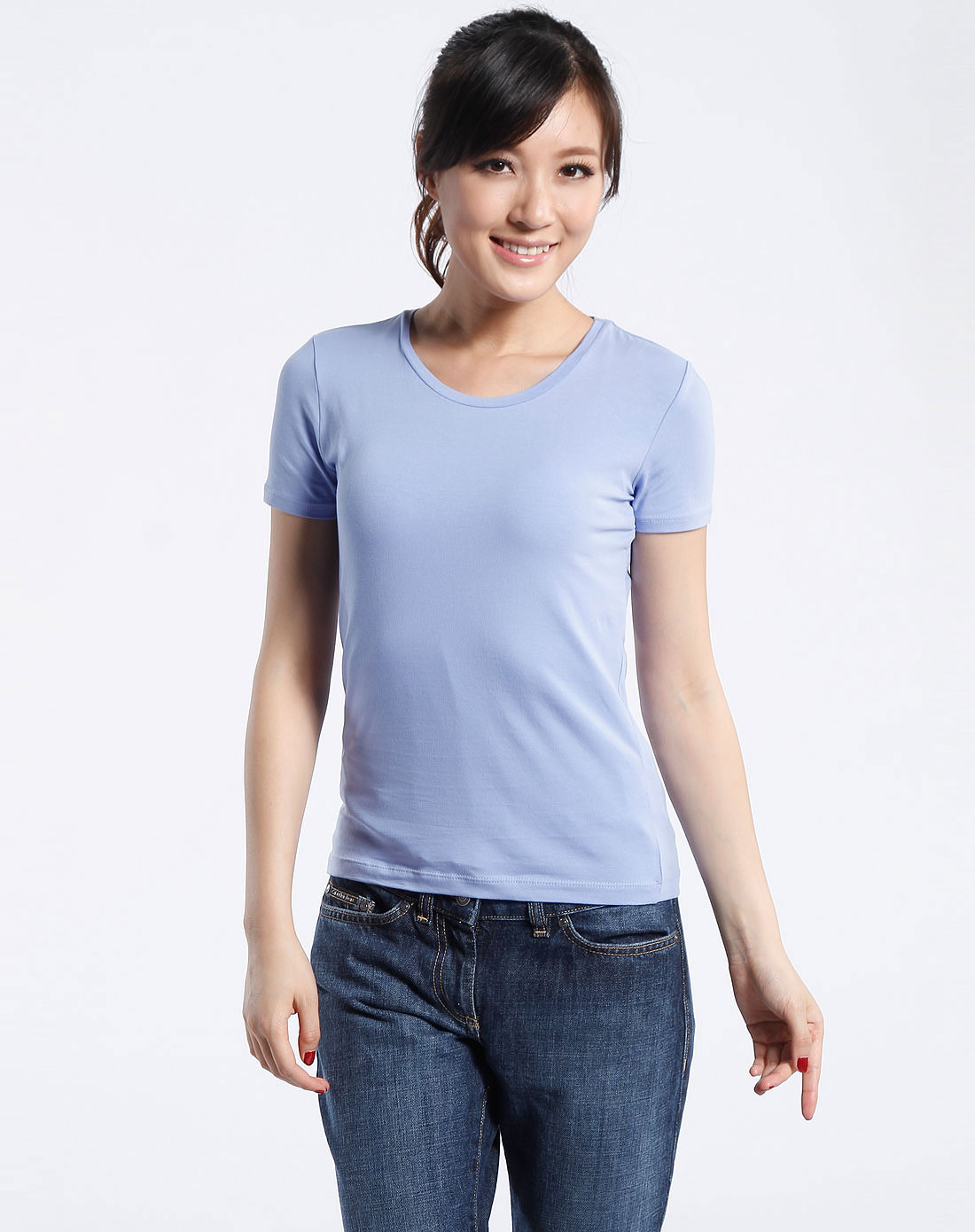 卡尔文克莱恩calvin klein 女款粉蓝色圆领休闲短袖t恤