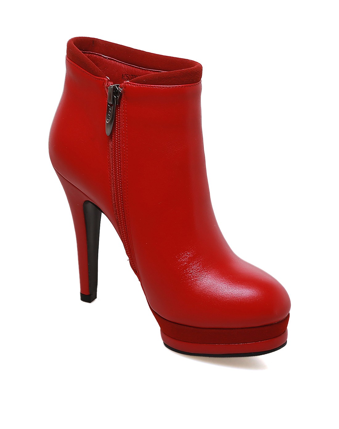 真皮红色防水台简约细高跟短靴