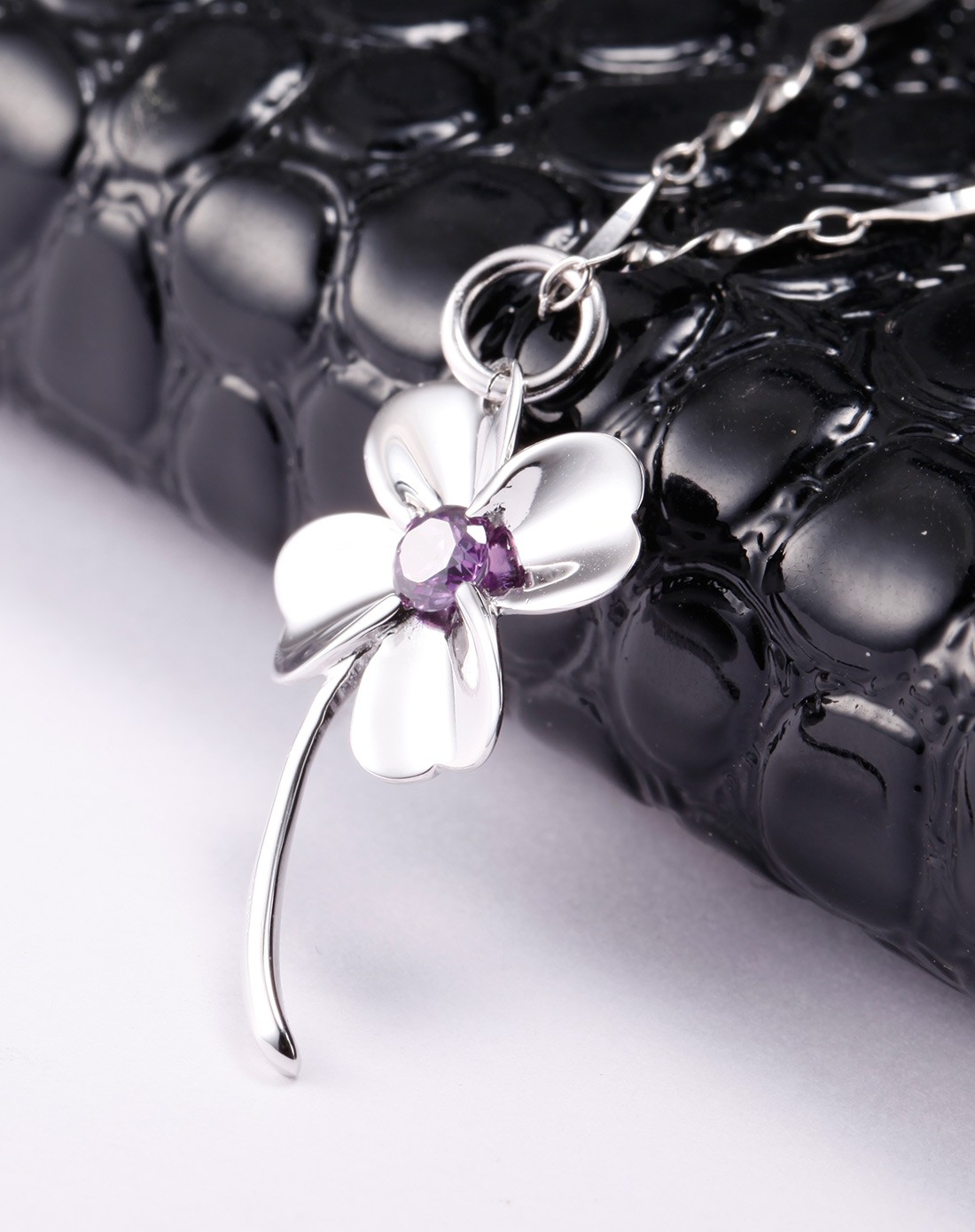 925银水晶项链 幸福四叶草