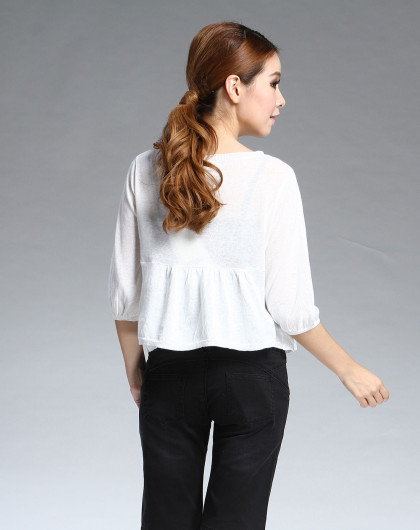 本白色短款中袖针织衫