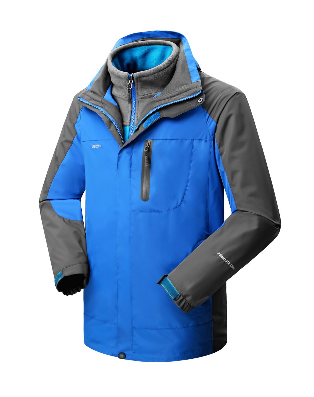 舒适保暖 男款天蓝色冲锋衣两件套 时尚百搭