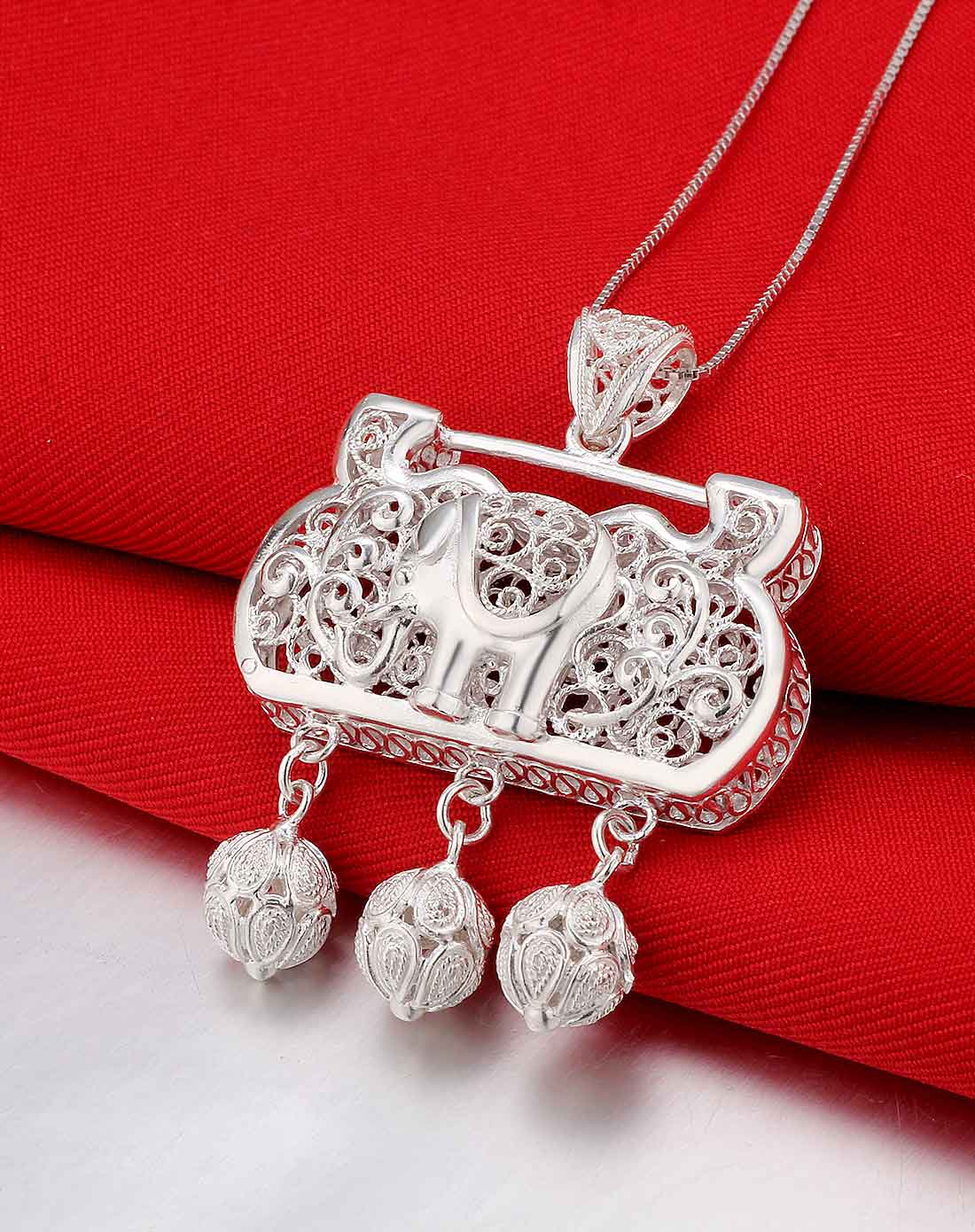 荟萃黄金饰品专场-999足银花丝吊坠 吉祥象-锁包(赠送925银链 皮吊绳)