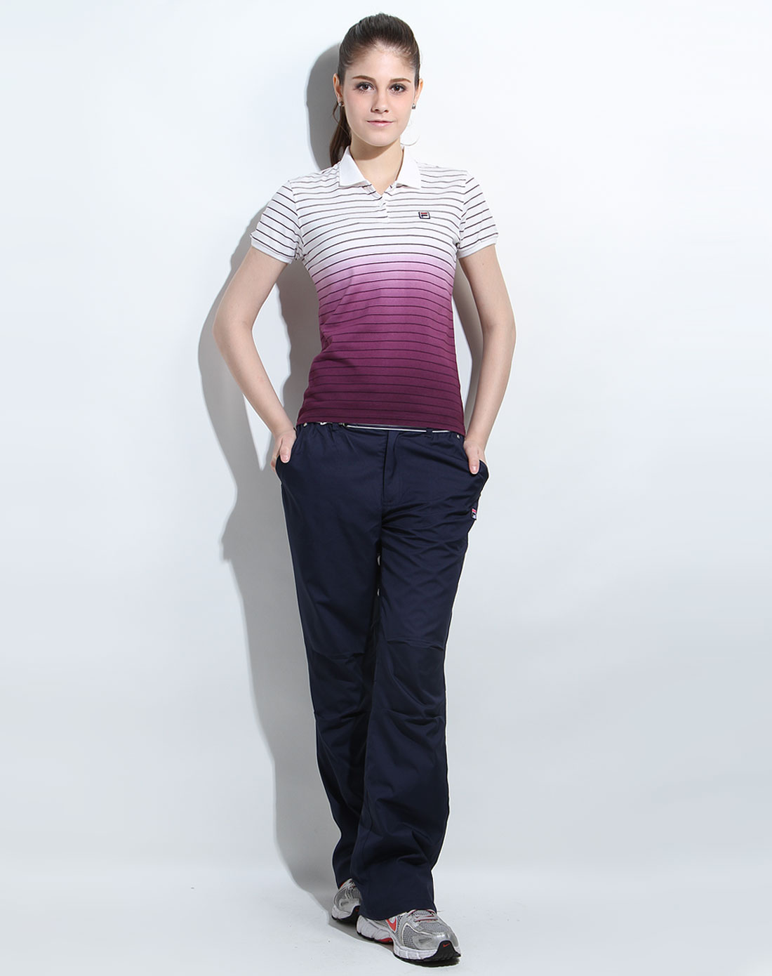 斐乐fila女装专场-女款云白/强力紫色渐变短袖polo衫