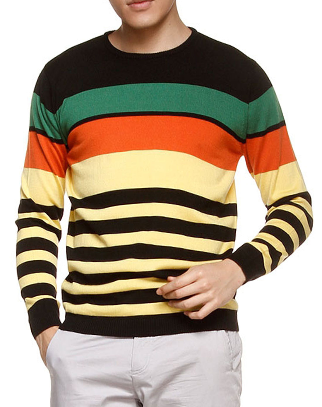 semplice系列黑黄彩条丝光羊毛衫