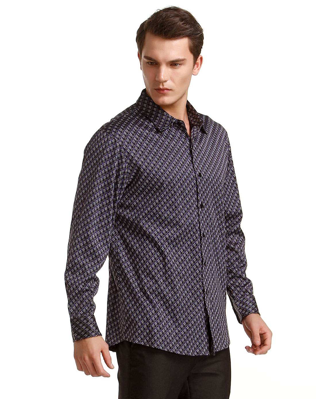 casual系列紫黑色进口丝光棉衬衫