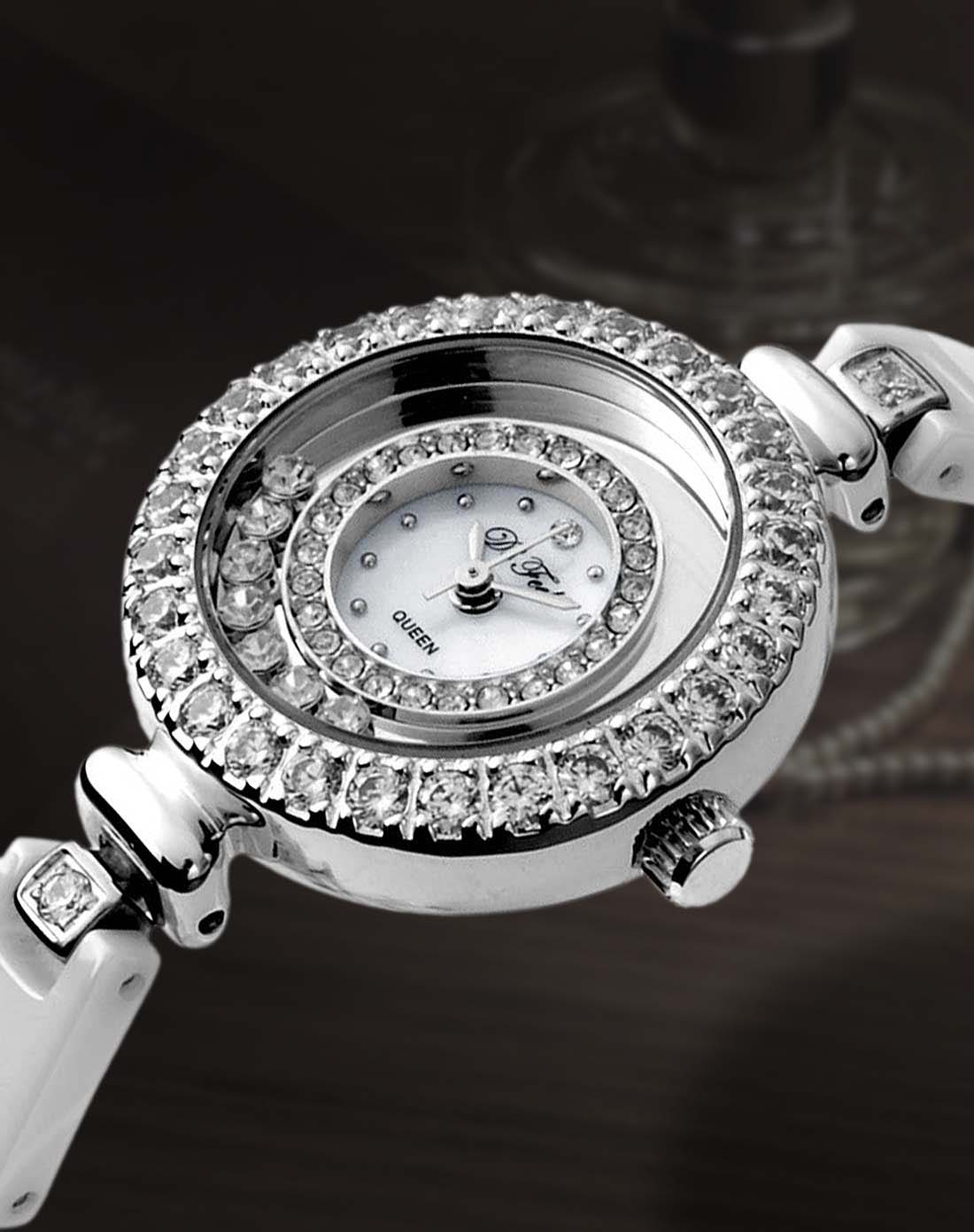 de feels 唯品专供款 蓝宝石表镜queen悬浮镶嵌陶瓷石英女表(赠送925