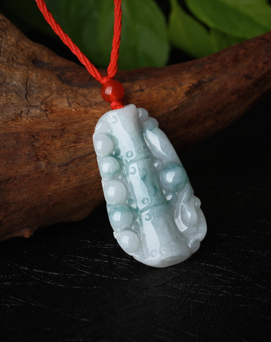 精雕超细腻冰种飘花竹节 节节高升天然a货翡翠吊坠