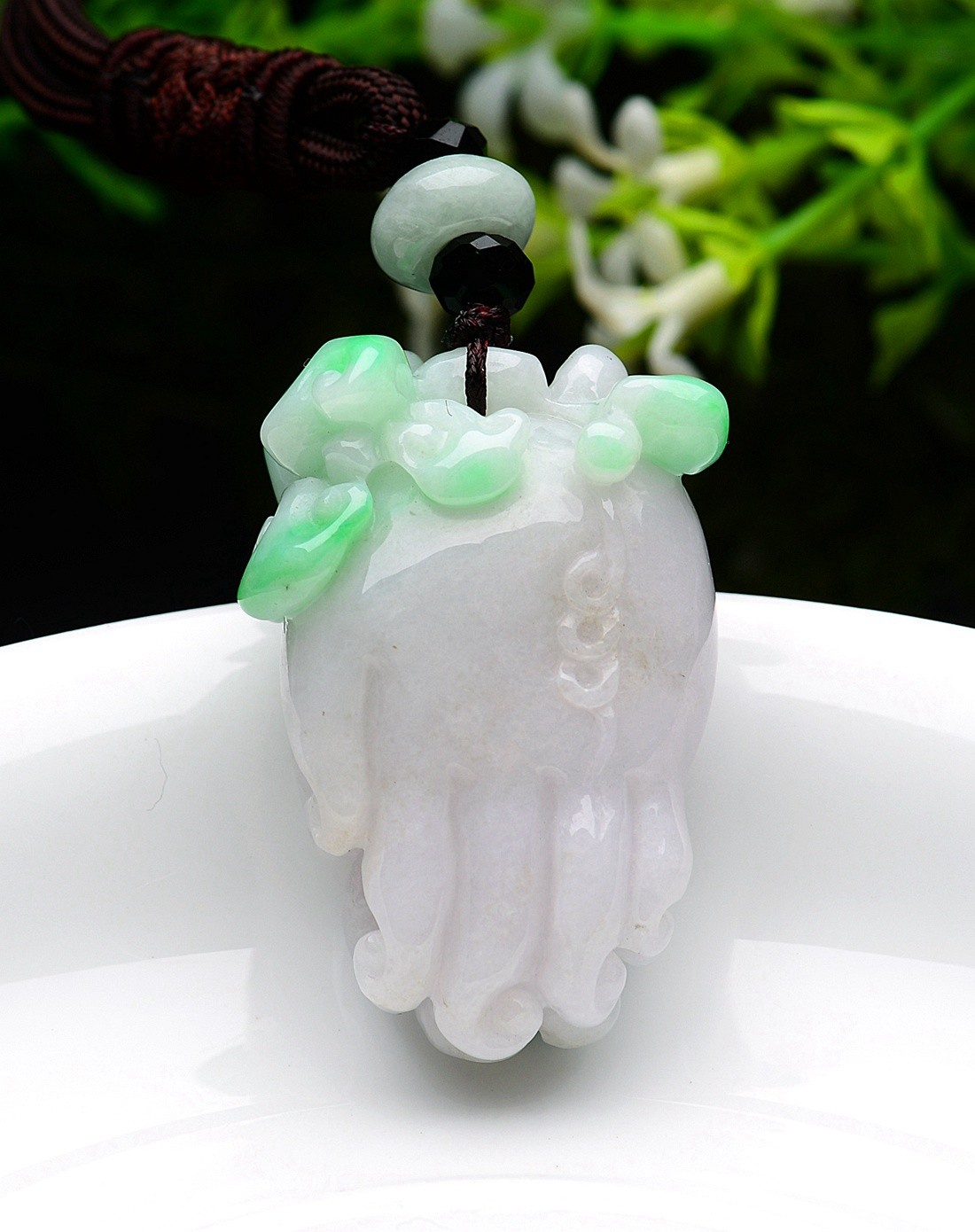 a货翡翠糯种阳翠佛手吊坠