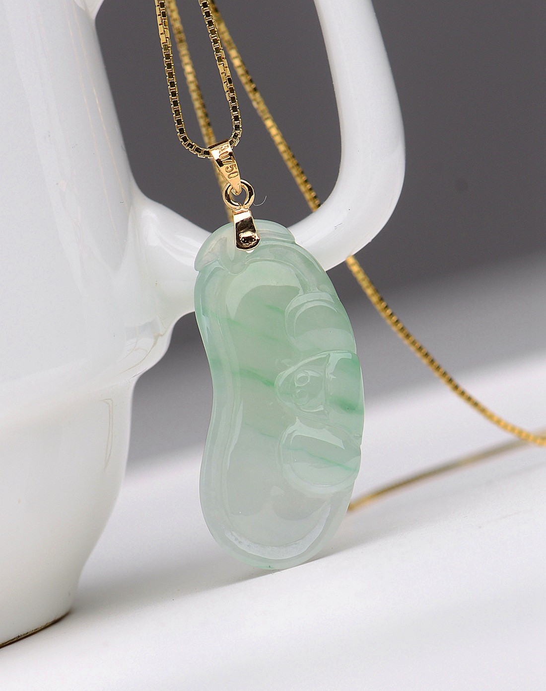 18k金镶a货翡翠金丝种福瓜吊坠