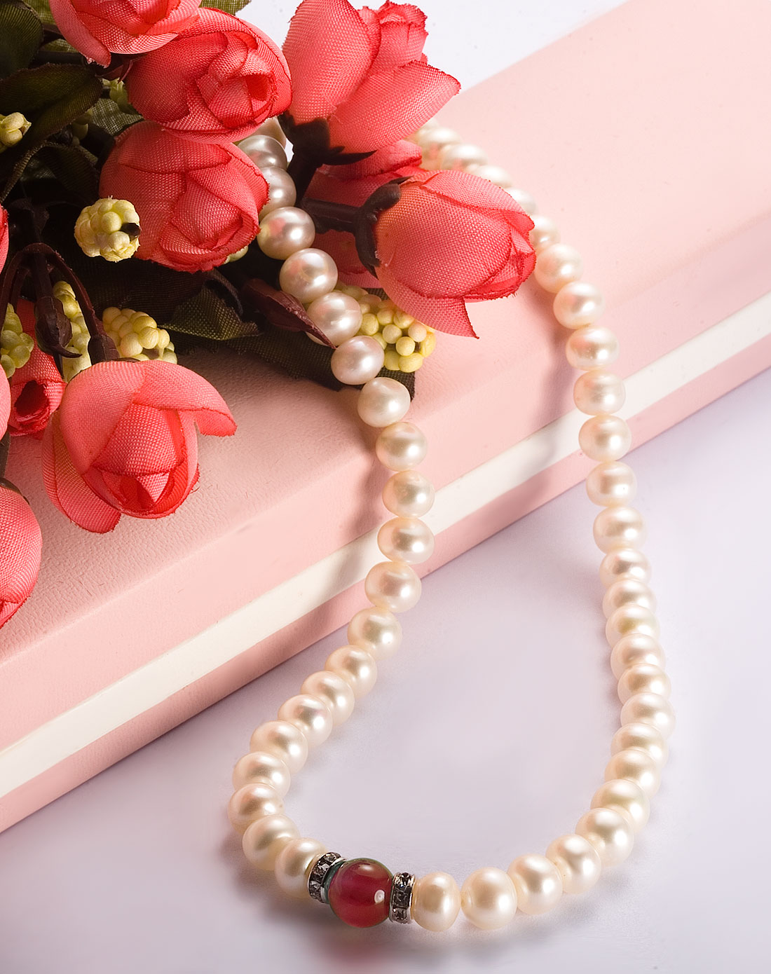 红玛瑙配天然淡水珍珠项链7-8m(附证书)