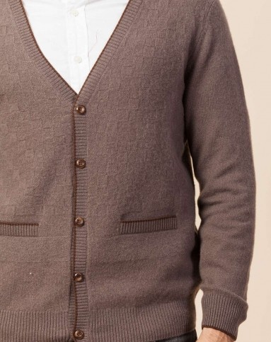男摩卡棕100%山羊绒v领男开衫