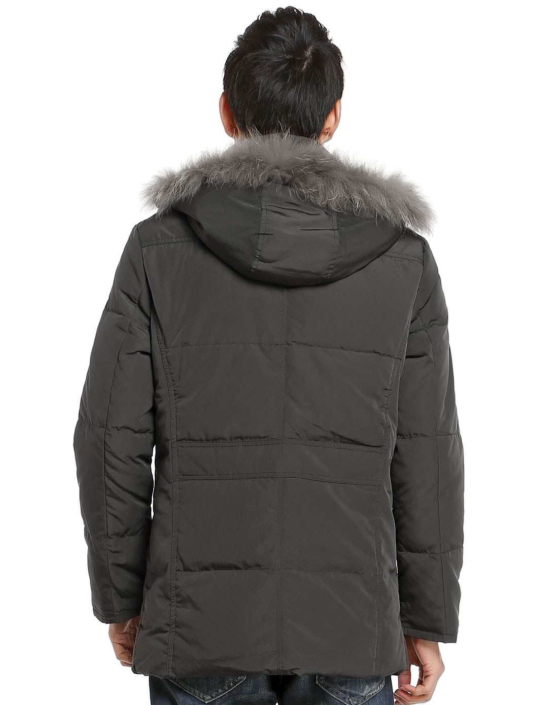 康博kangbo男款深褐灰色潮流连帽长袖羽绒服