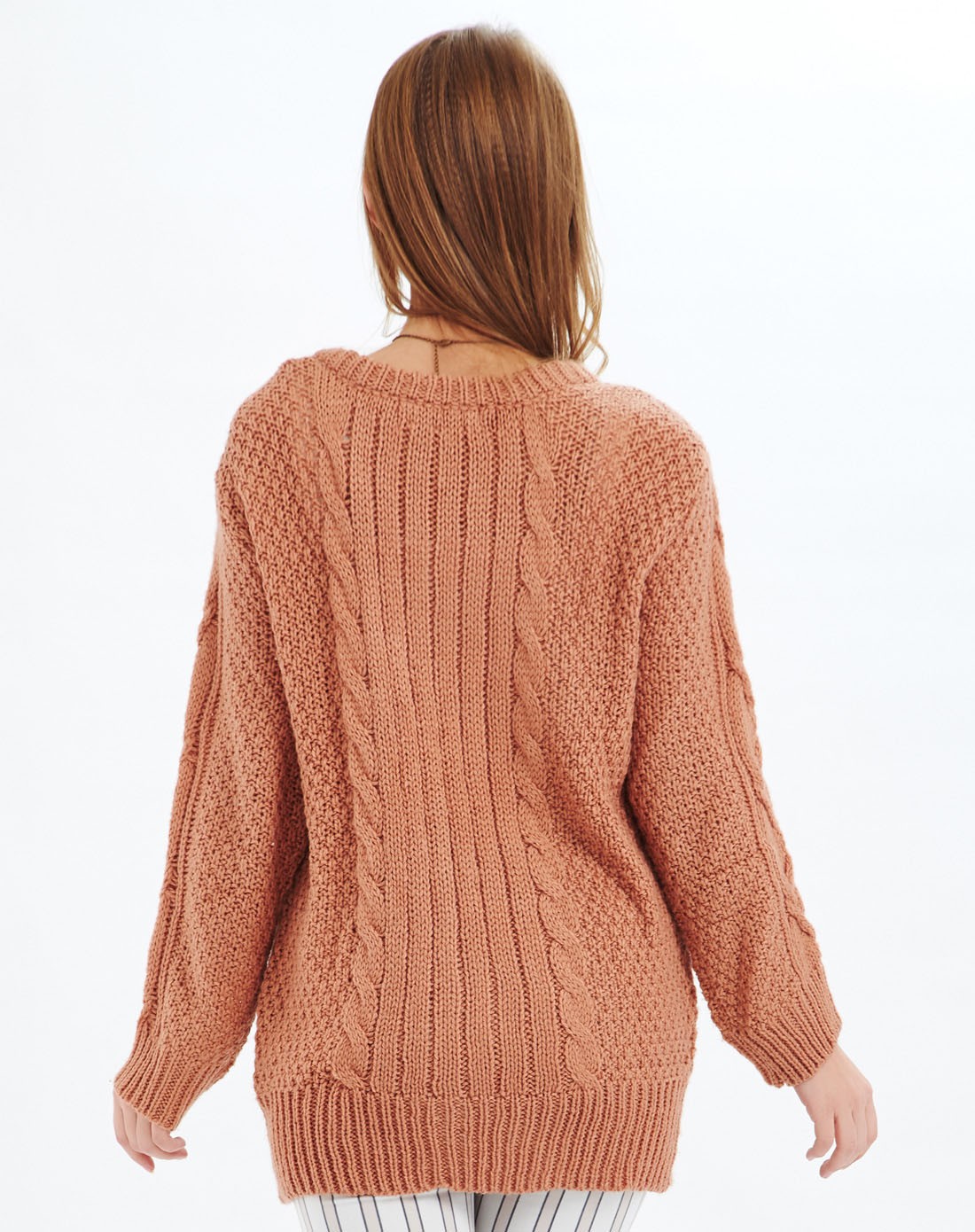 驼粉色时尚优雅长袖针织衫