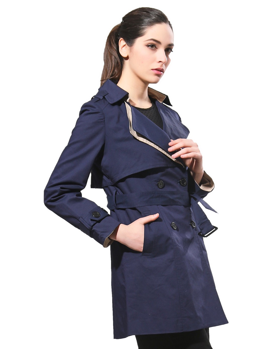 ol气质藏青色风衣