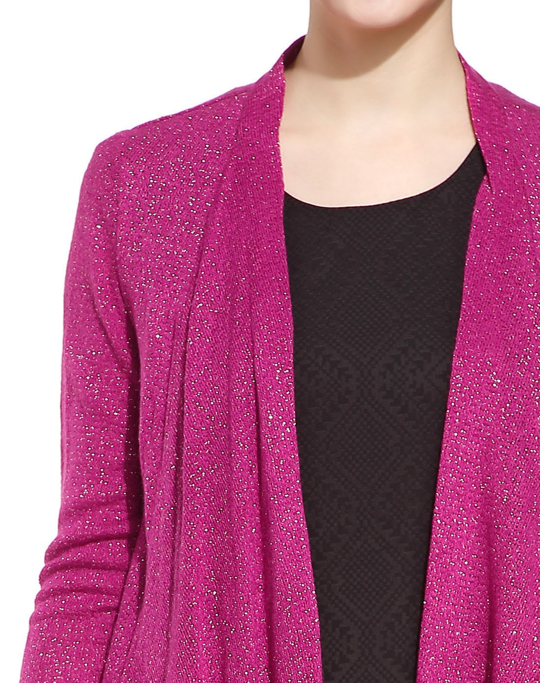 暗玫红色简约大方长袖针织外套