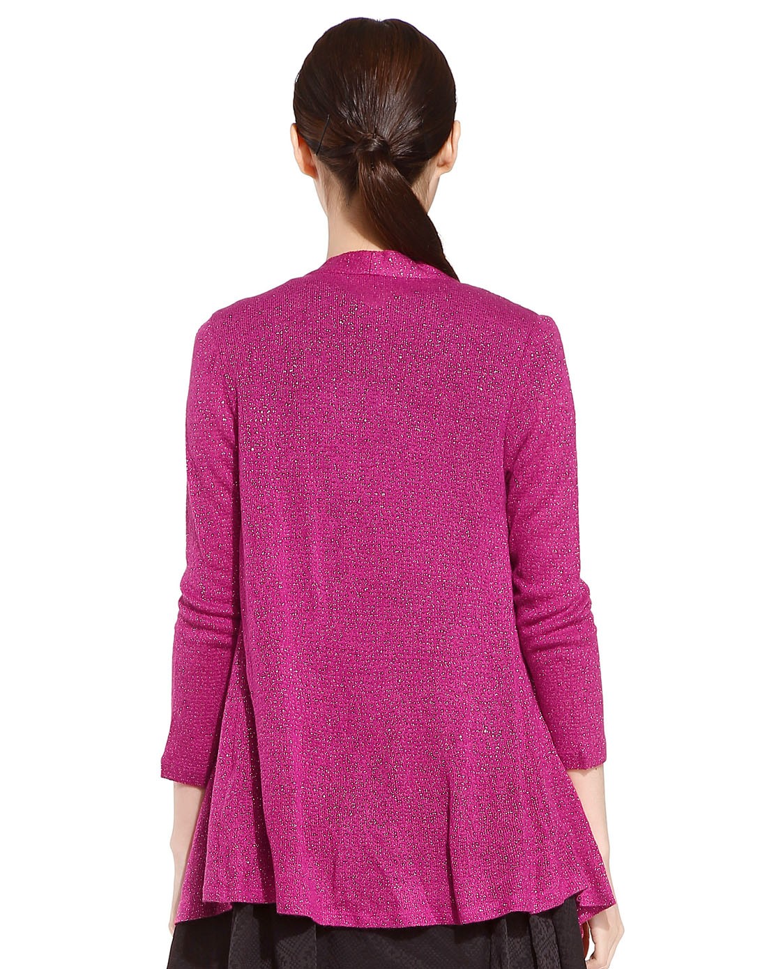 暗玫红色简约大方长袖针织外套