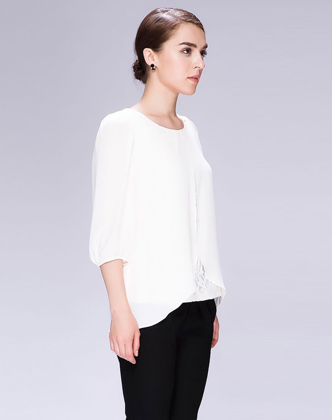 女装象牙白纯色气质百搭上衣