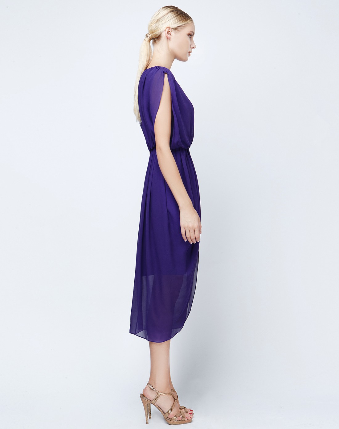 维欧艾voa女装真丝专场紫色圆领真丝乔其连衣裙a5039317_唯品会