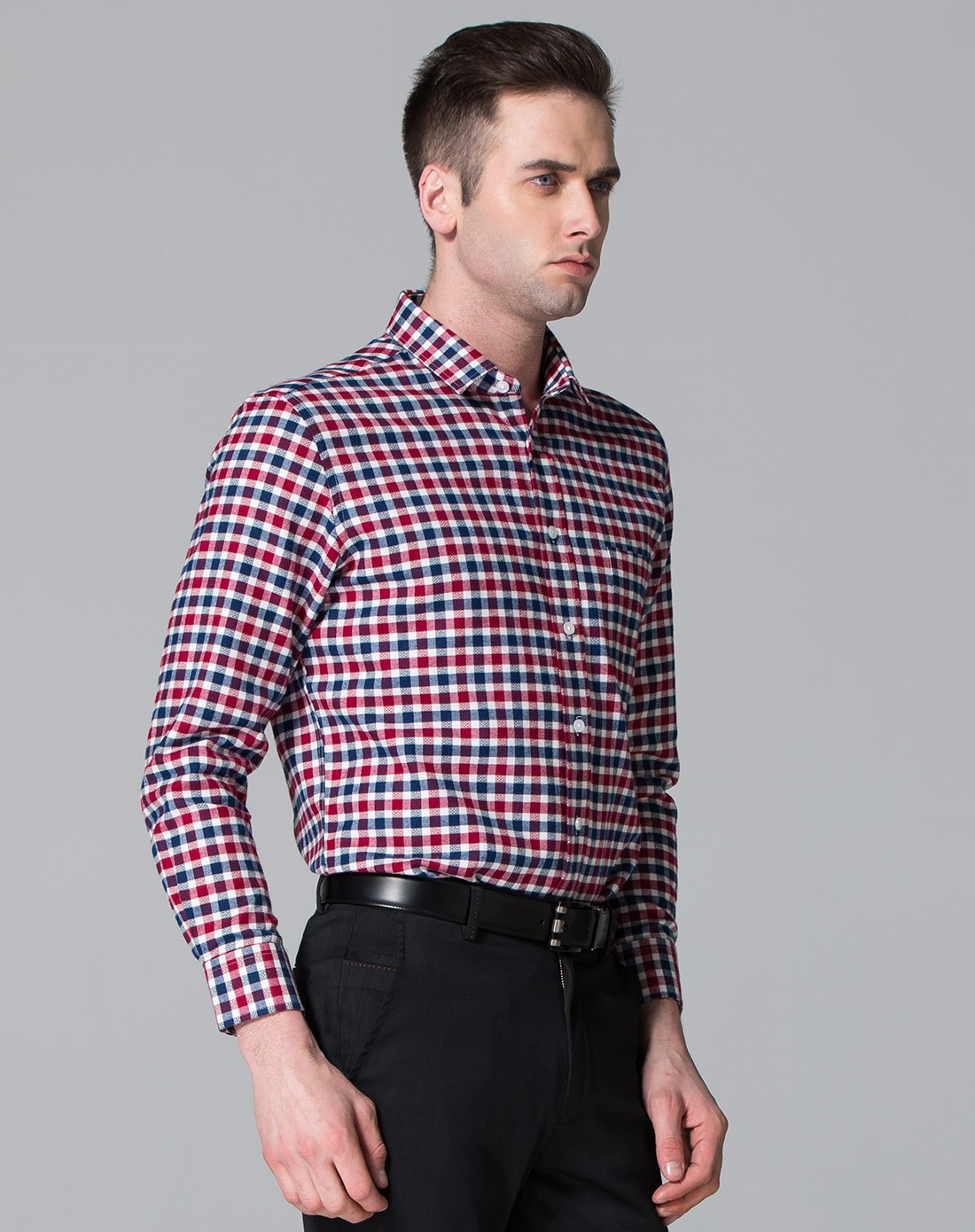 卡丹狄诺cardeendino红/蓝经典格纹商务长袖衬衫csm43806_唯品会
